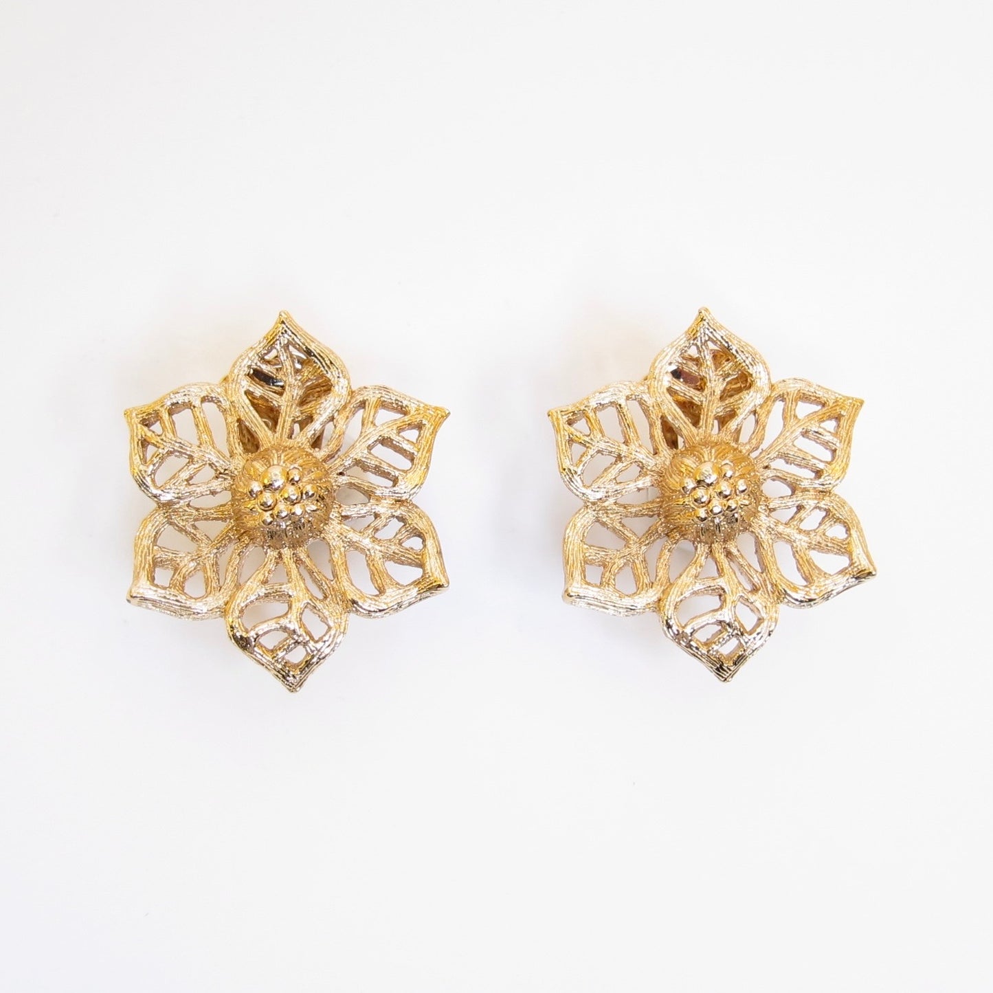 Christian Dior Vintage Flower Motif Golden Clip-on Earrings