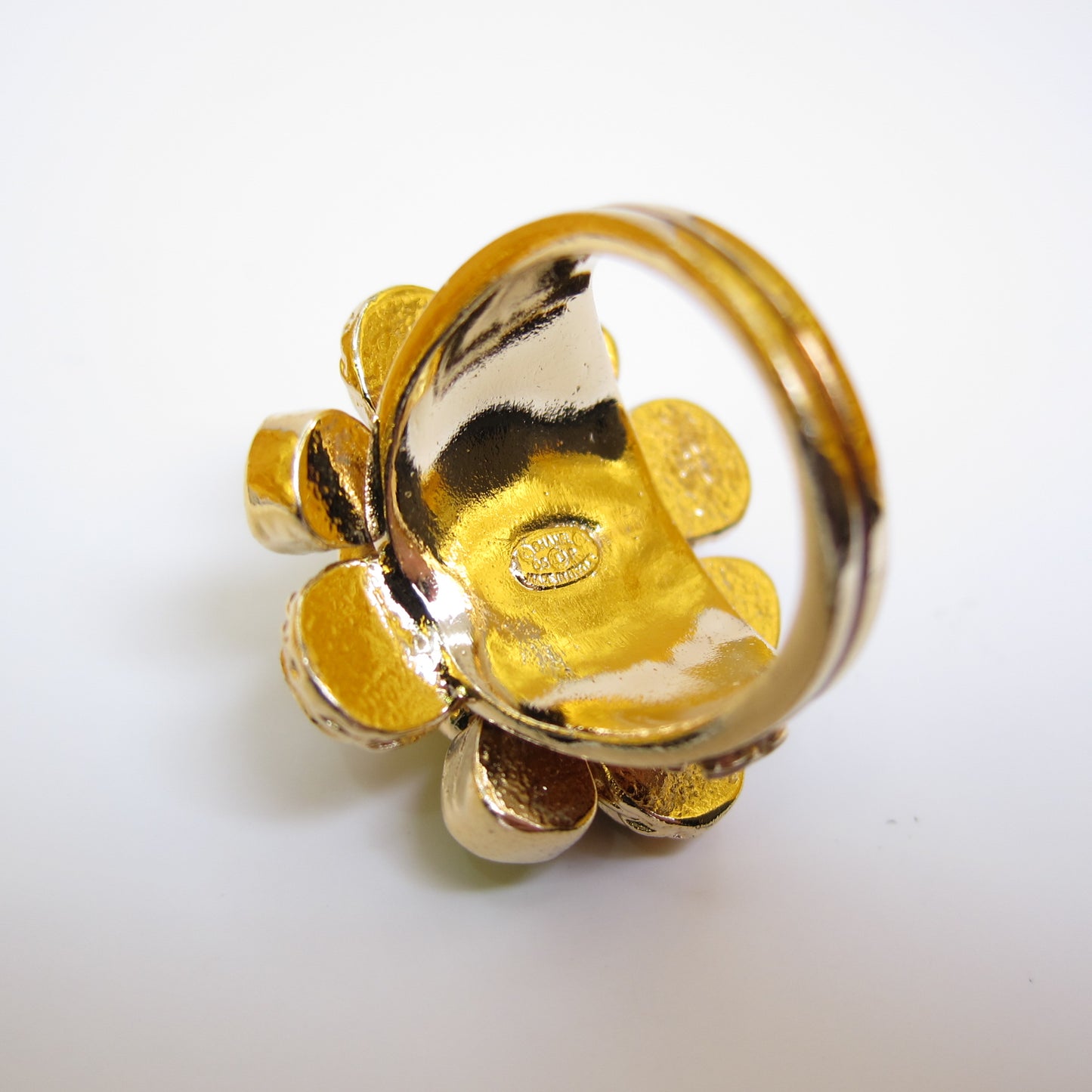Chanel Vintage Flower Motif with Multi Color Stone Golden Ring #11