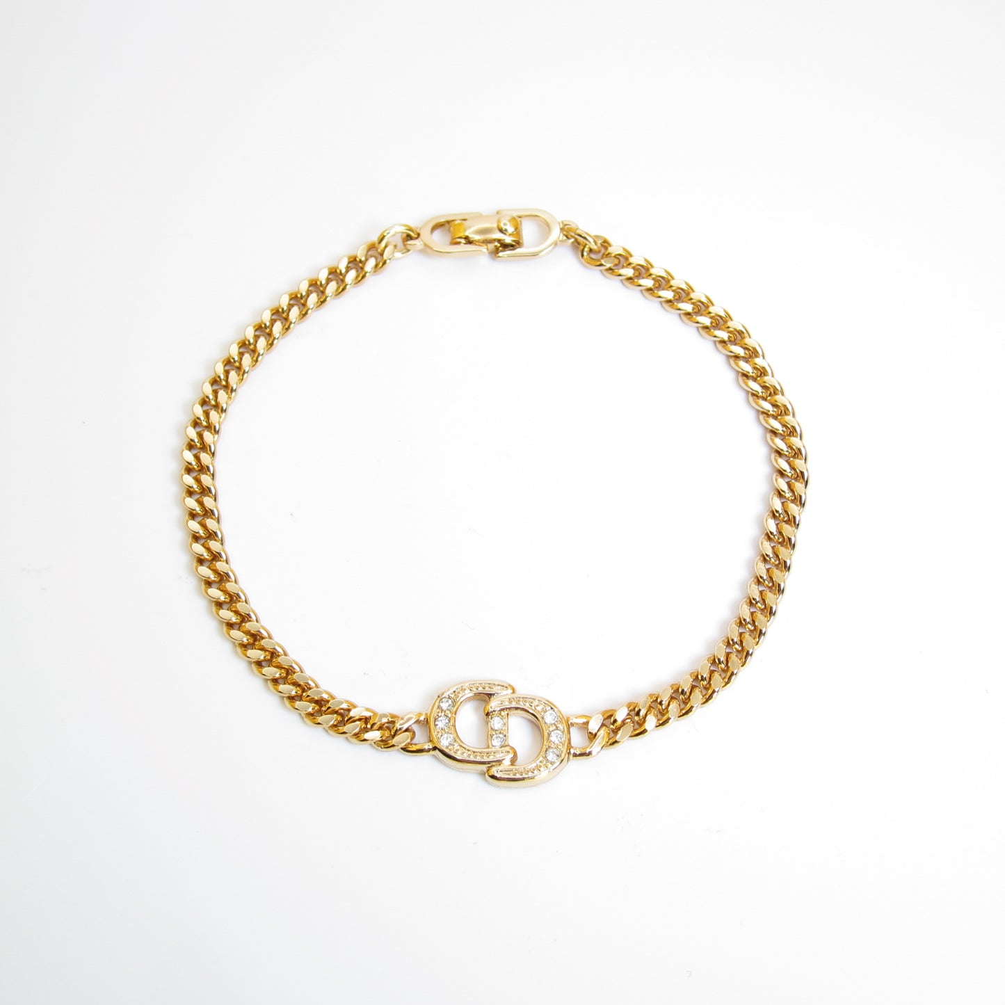 Christian Dior Vintage CD Logo with Rhinestone Golden Bracelet
