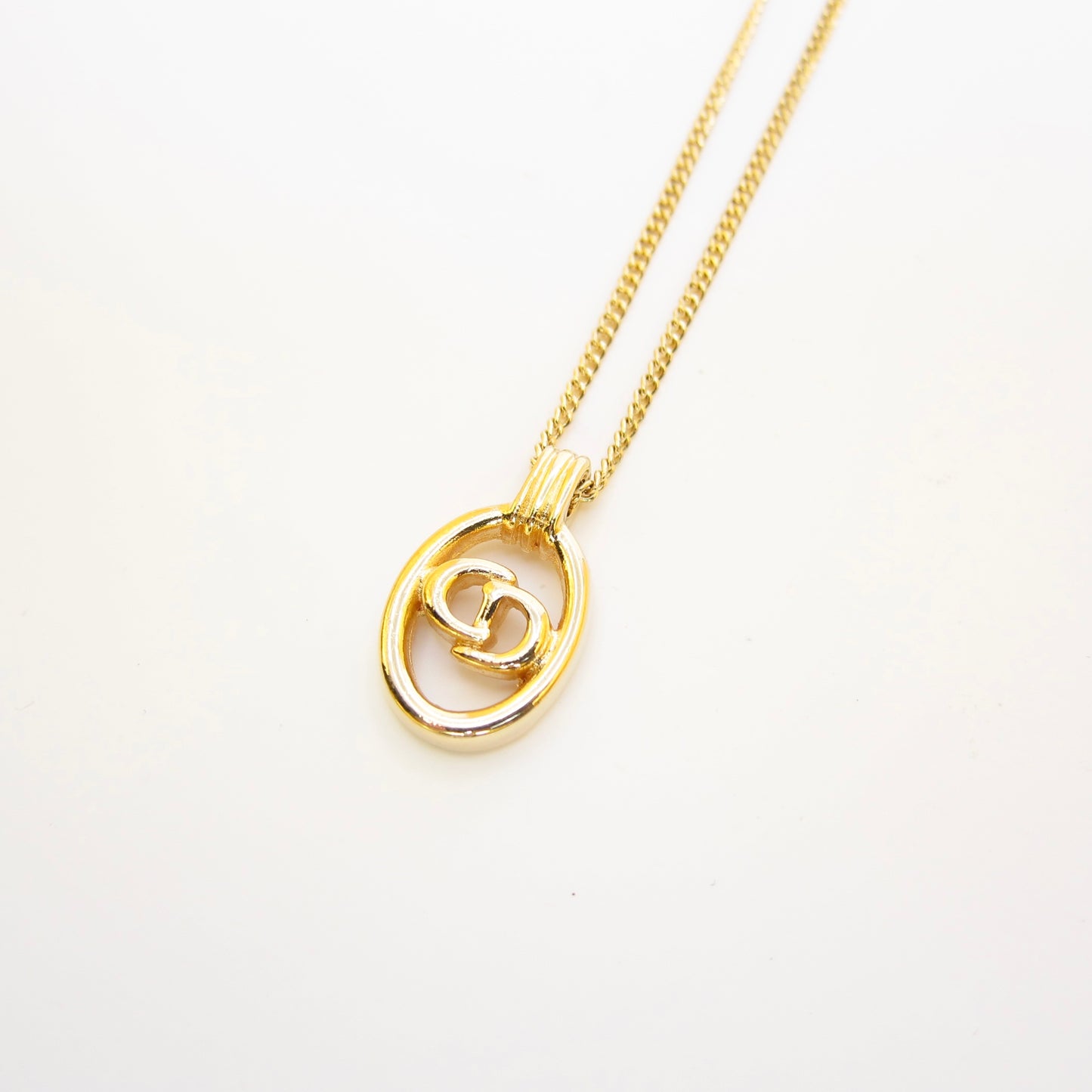 Christian Dior Vintage CD Logo in Oval Shape Golden Necklace