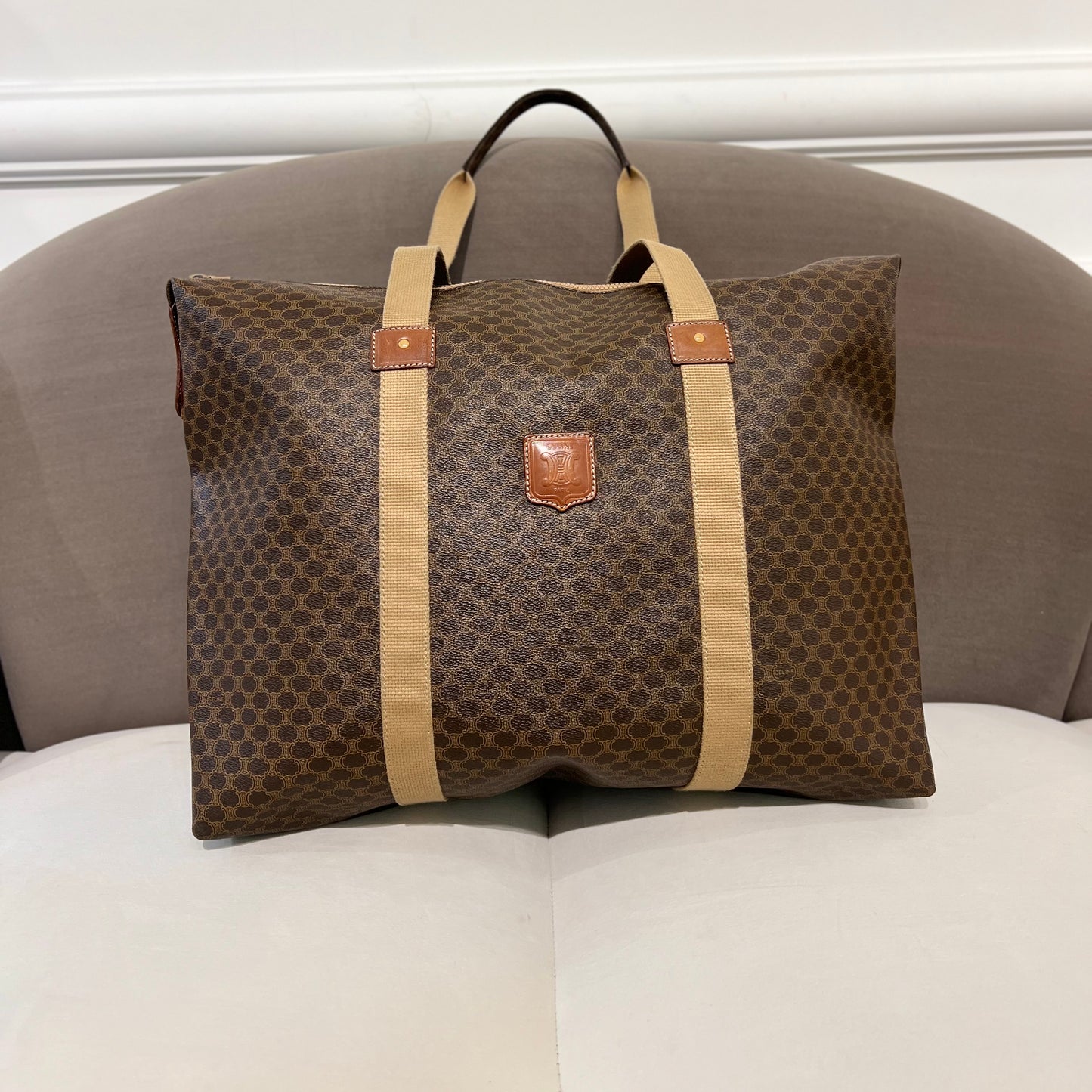 Celine Vintage Macadam Large Size Brown Color Boston Bag