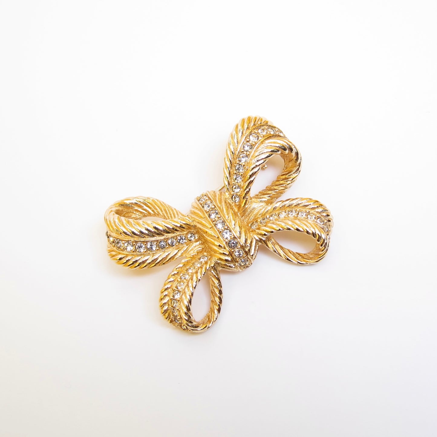 Christian Dior Vintage Ribbon Motif with Rhinestone Golden Brooch