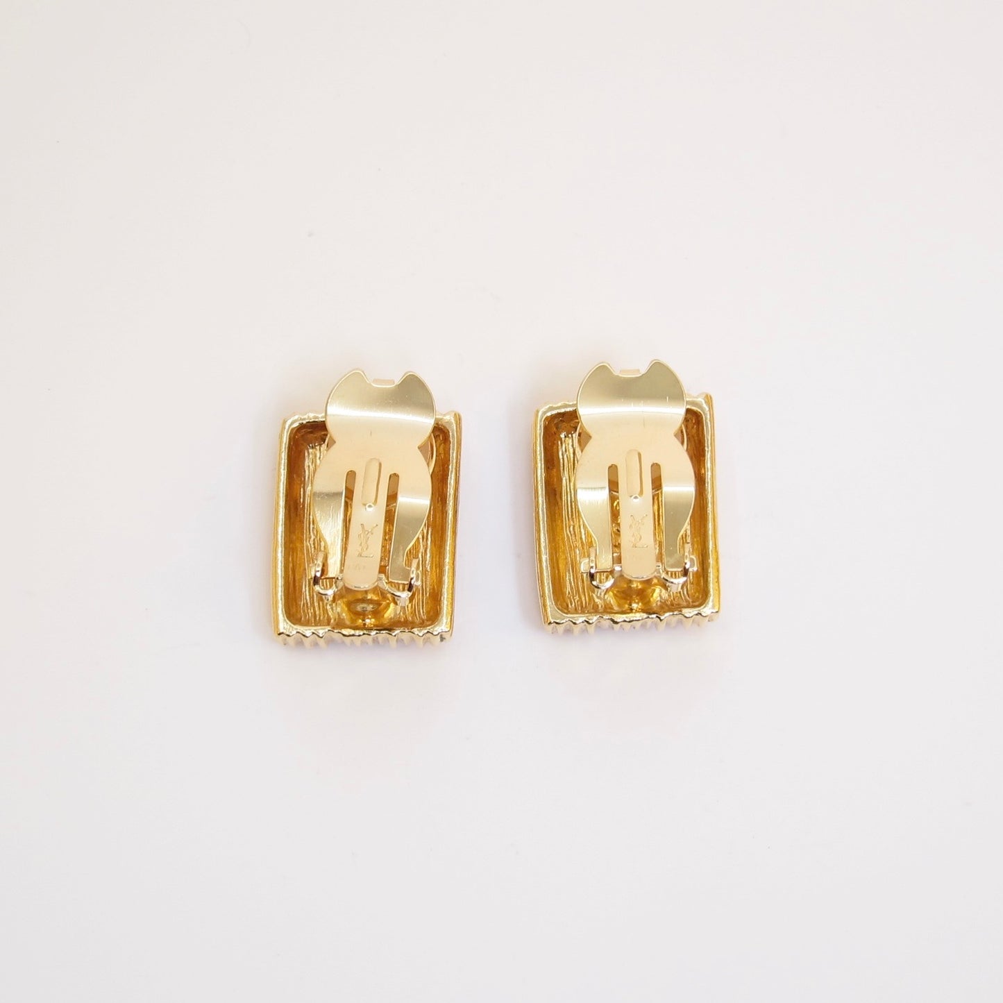 Yves Saint Laurent Vintage Ysl Logo Rectangle Golden Clip-on Earrings