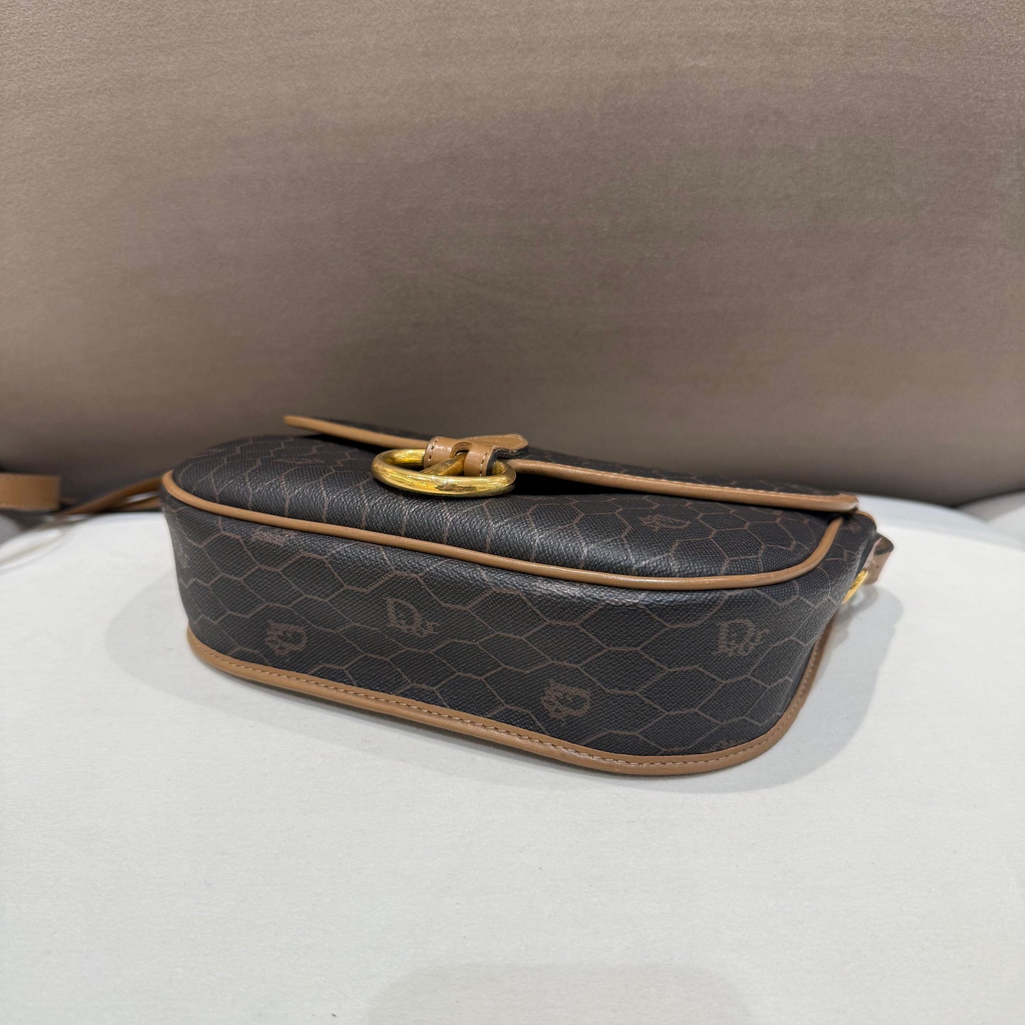 Christian Dior Vintage Monogram Leather Trim Shoulder Bag