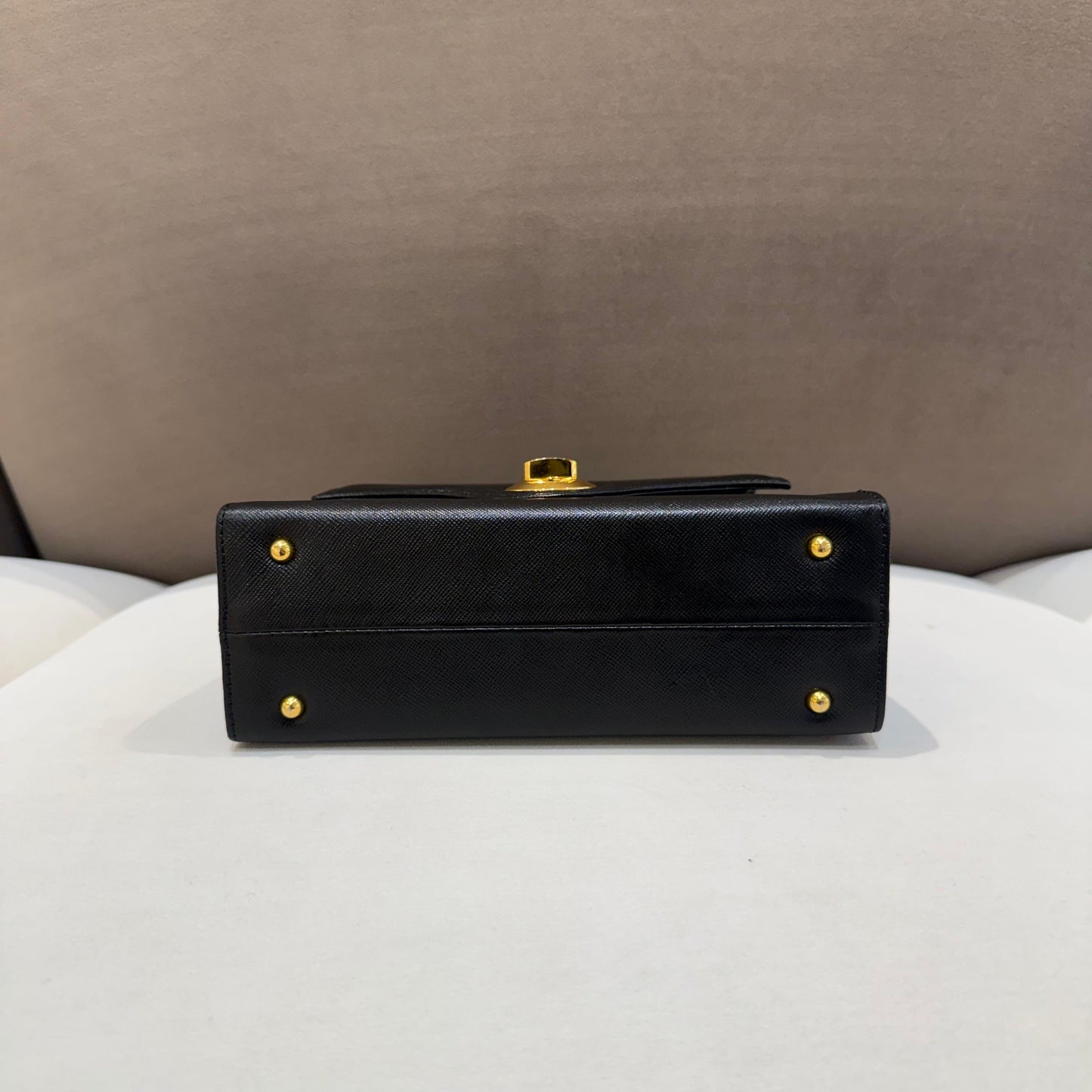 Givenchy Vintage Black Leather Gold Turn Lock Top Handle Handbag