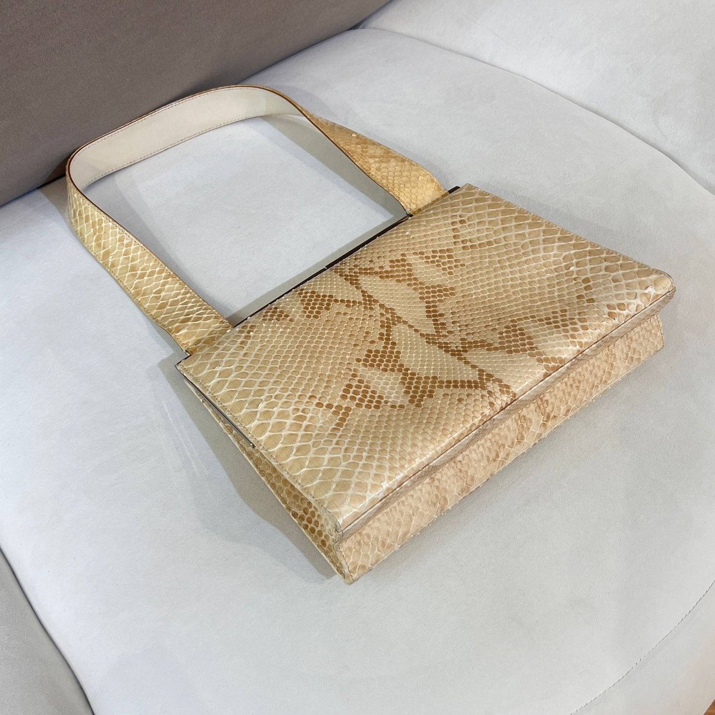 Salvatore Ferragamo Vintage Gancini Beige Python Tote Bag
