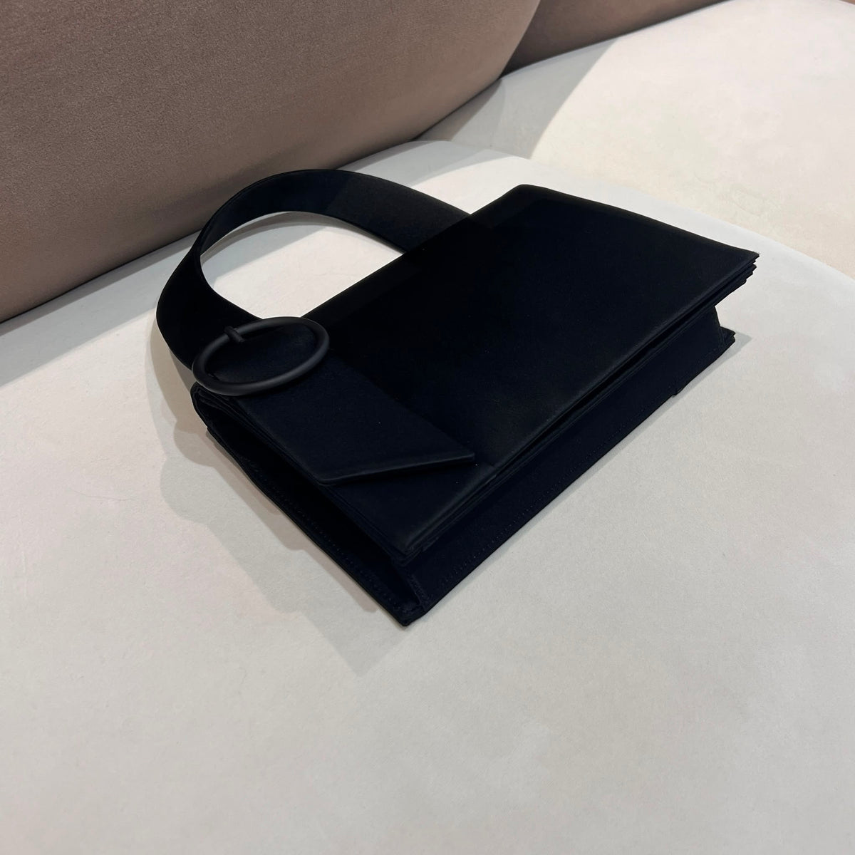Givenchy Vintage Black Satin Ring Handle Evening Bag