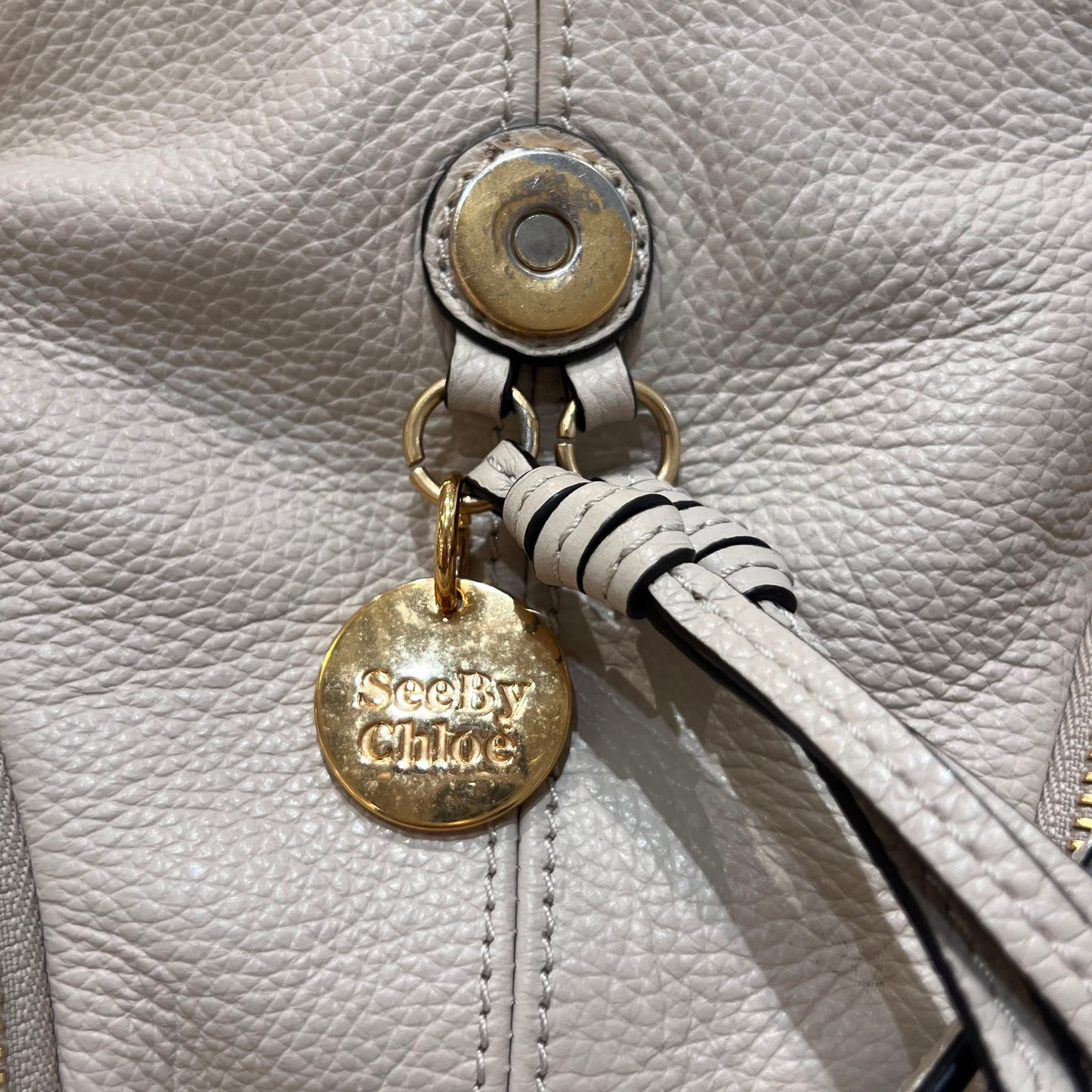 See By Chloé Vintage Ivory Leather Drawstring Backpack