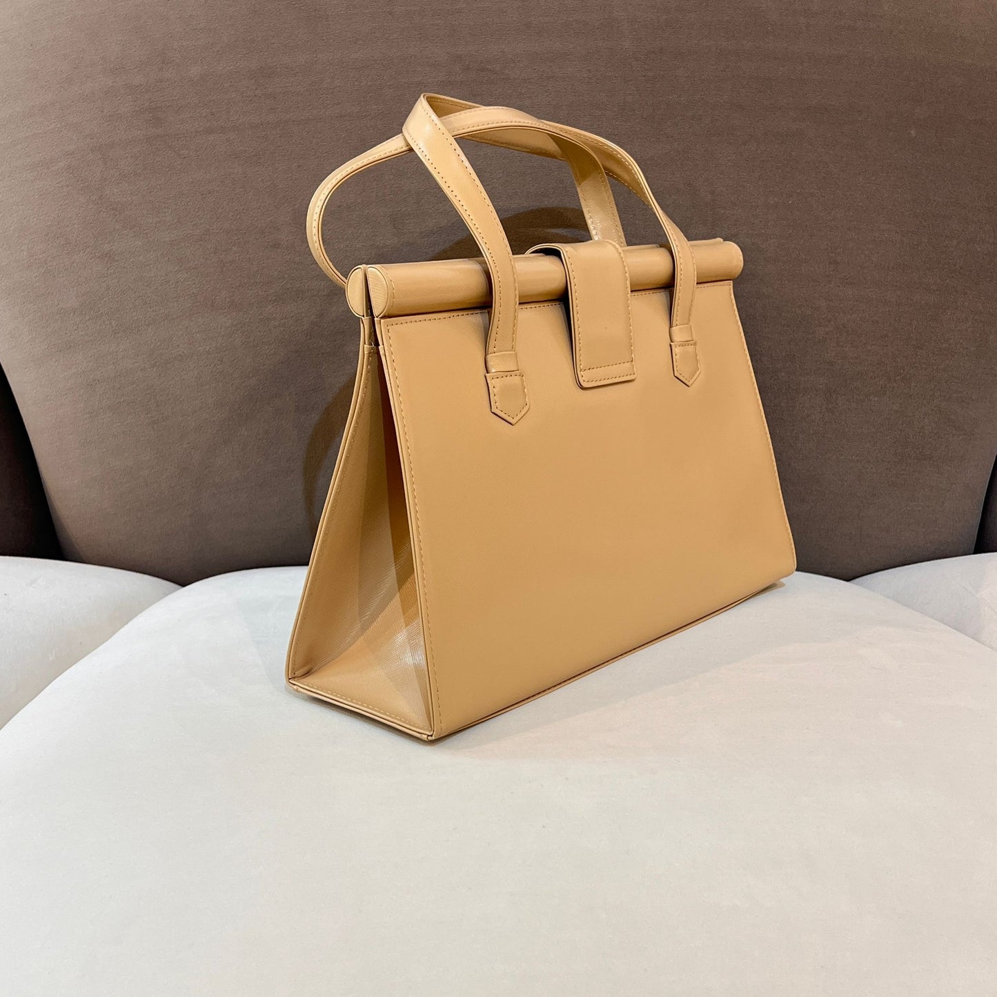 Yves Saint Laurent Vintage Beige Structured Leather Handbag