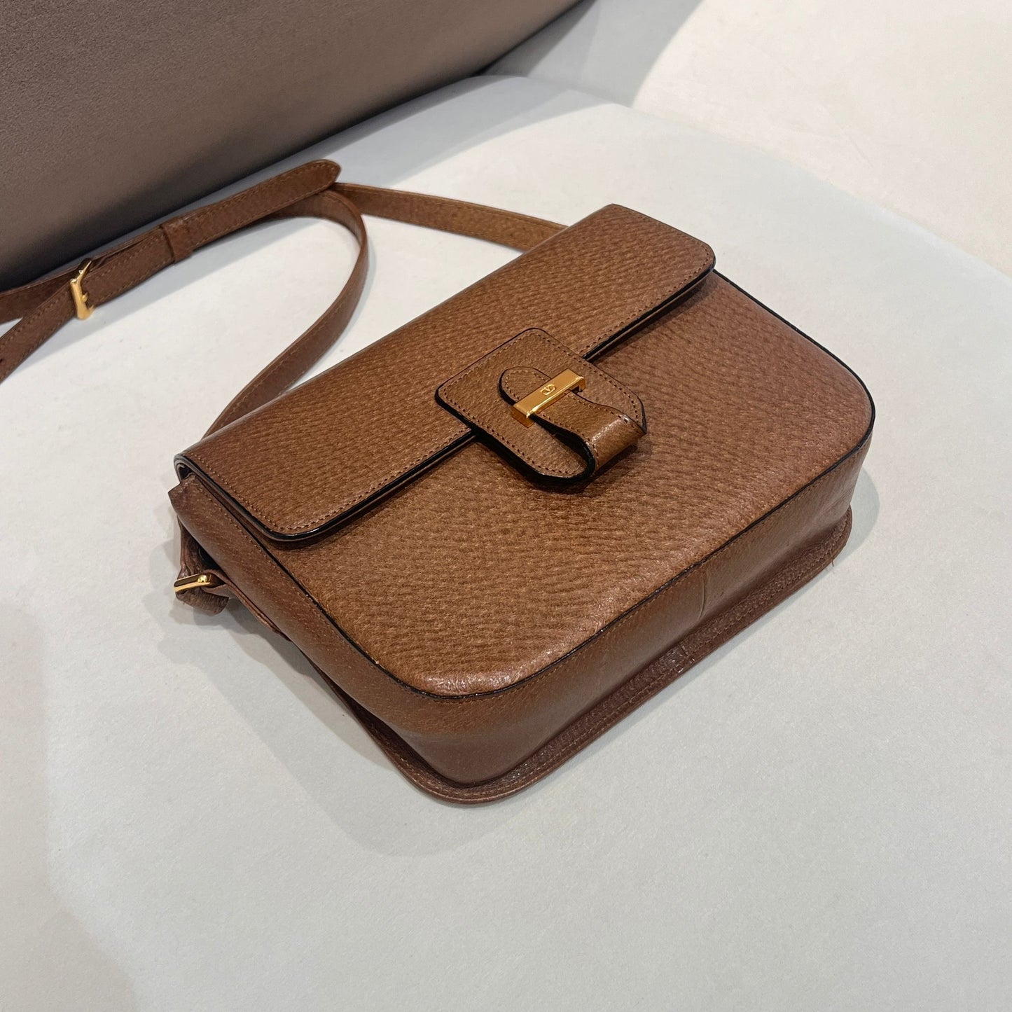 Valentino Garavani Vintage Brown Leather Buckle Shoulder Bag