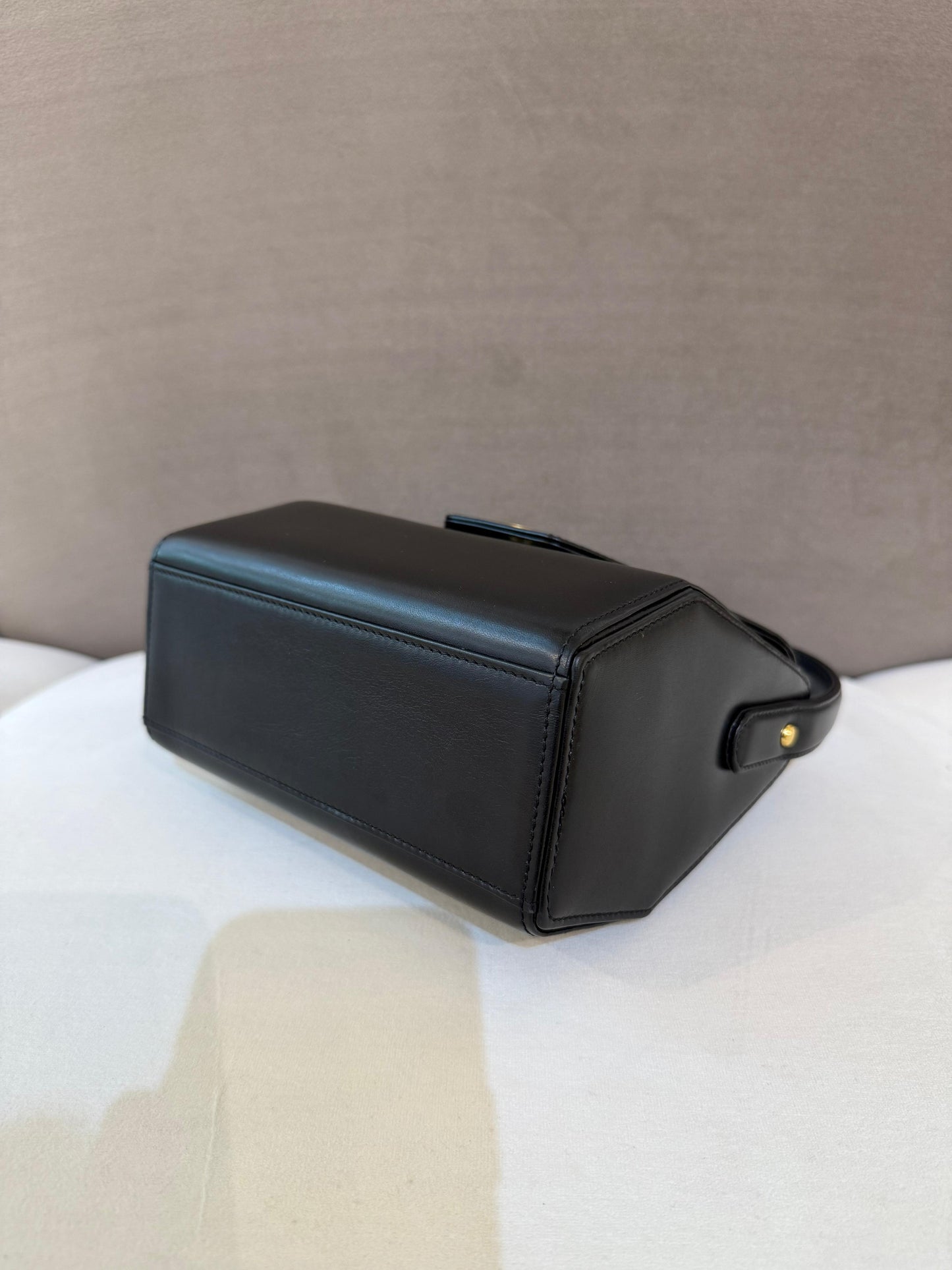 Givenchy Vintage Black Leather Gold Medallion Top Handle Bag