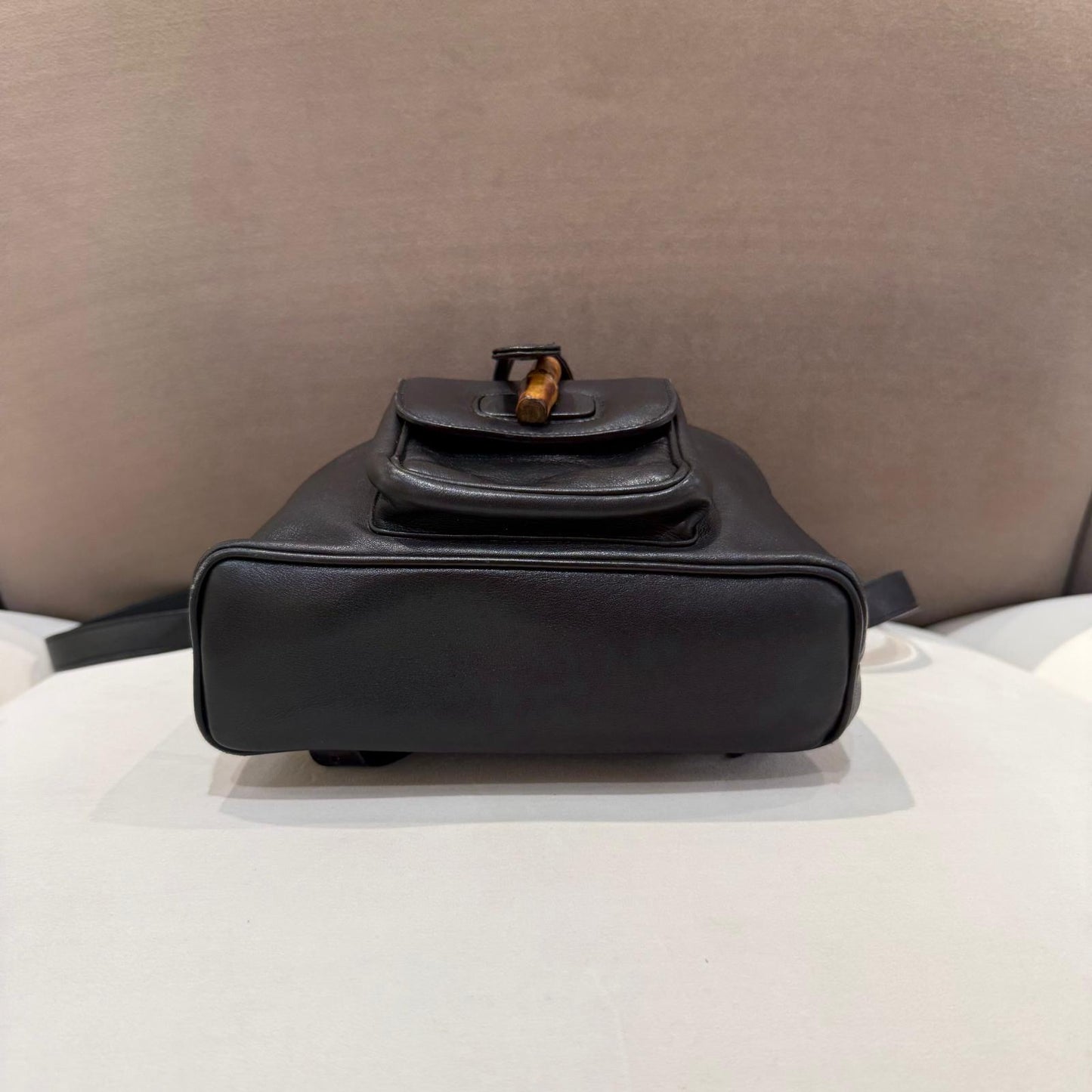 Gucci Vintage Black Leather Bamboo Small Backpack