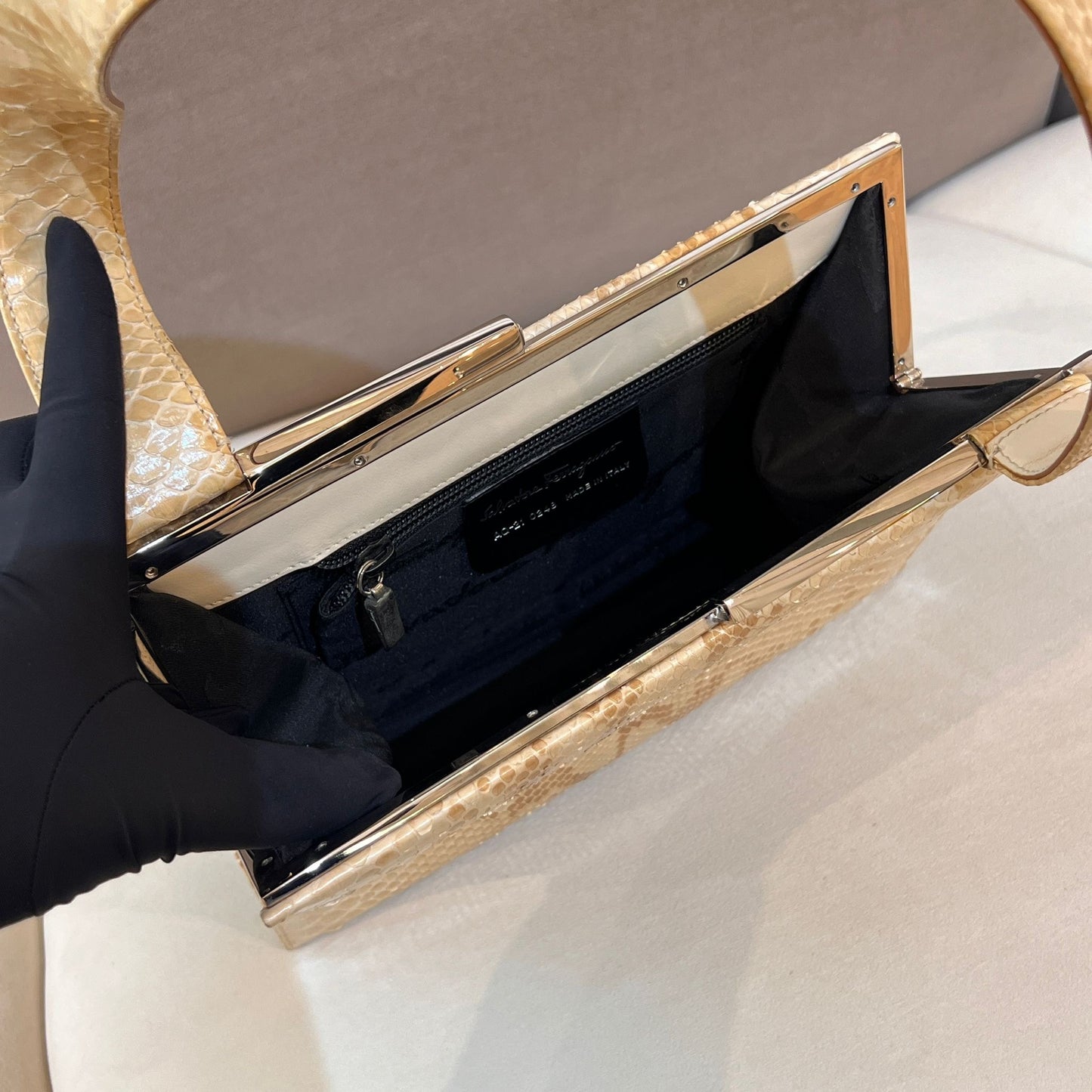 Salvatore Ferragamo Vintage Gancini Beige Python Tote Bag