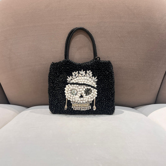Anteprima Vintage Black Wire Crystal Skull Motif Handbag