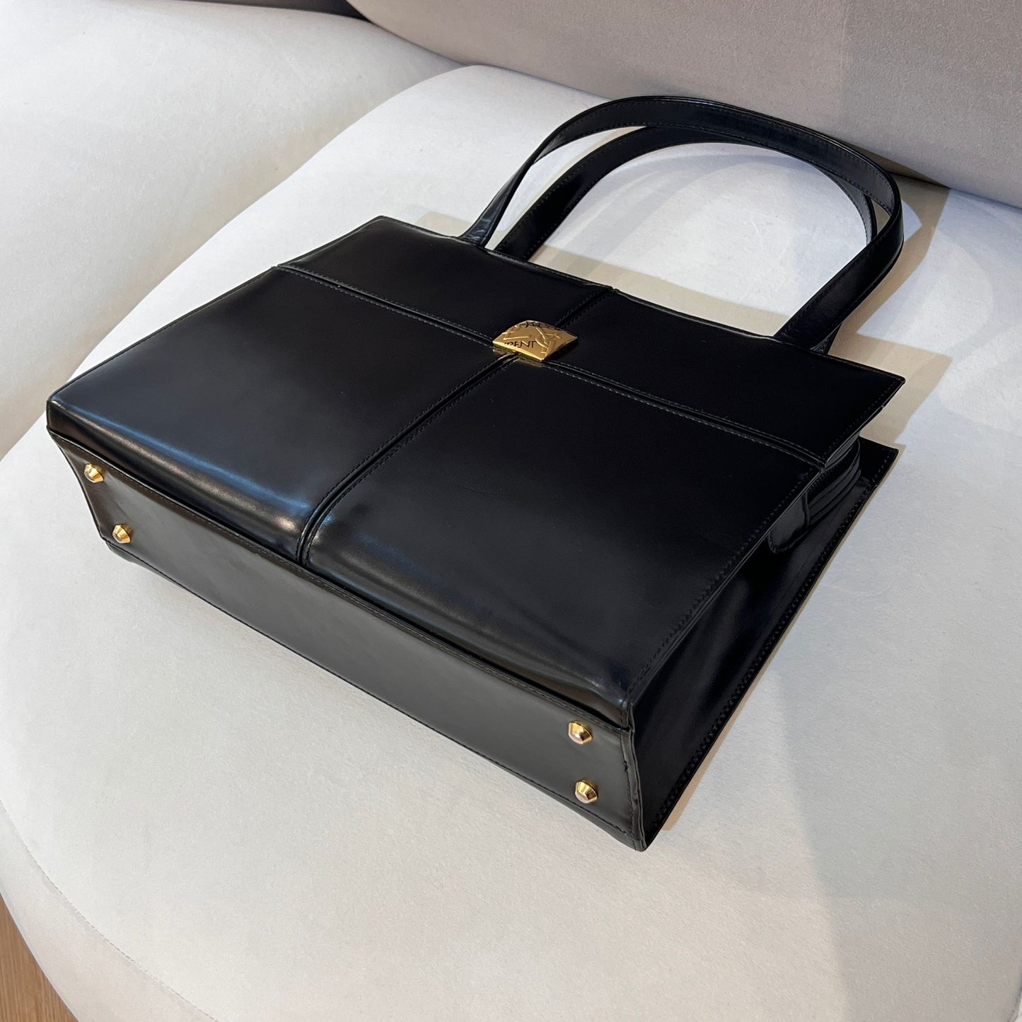 Yves Saint Laurent Vintage Black Leather Handbag With Ysl Logo Hardware