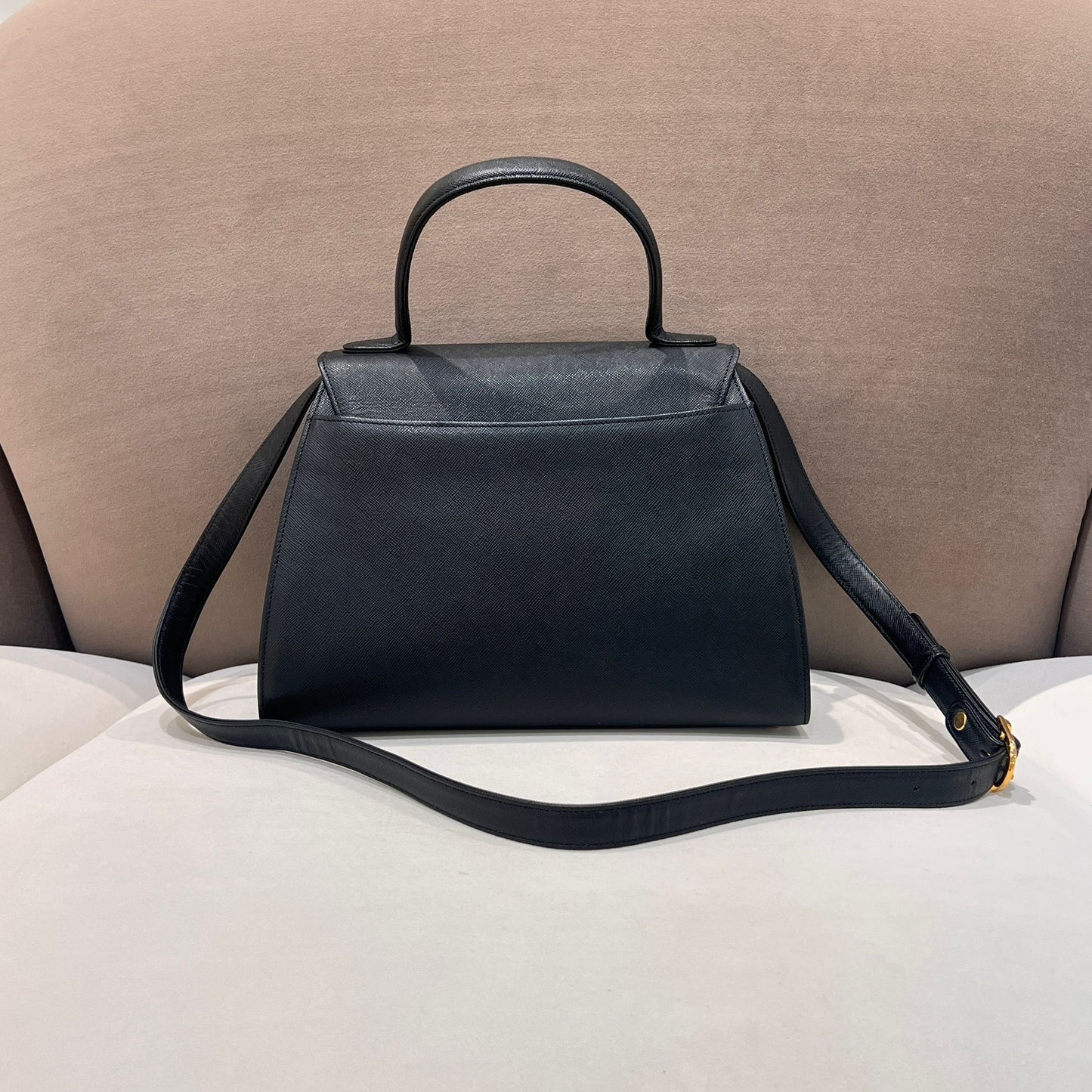 Givenchy Vintage Black Leather Turn Lock 2-Way Top Handle Bag