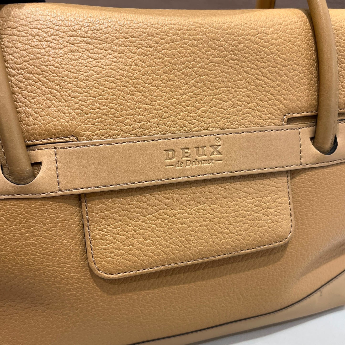 Delvaux Vintage Beige Grained Leather Structured Top Handle Handbag