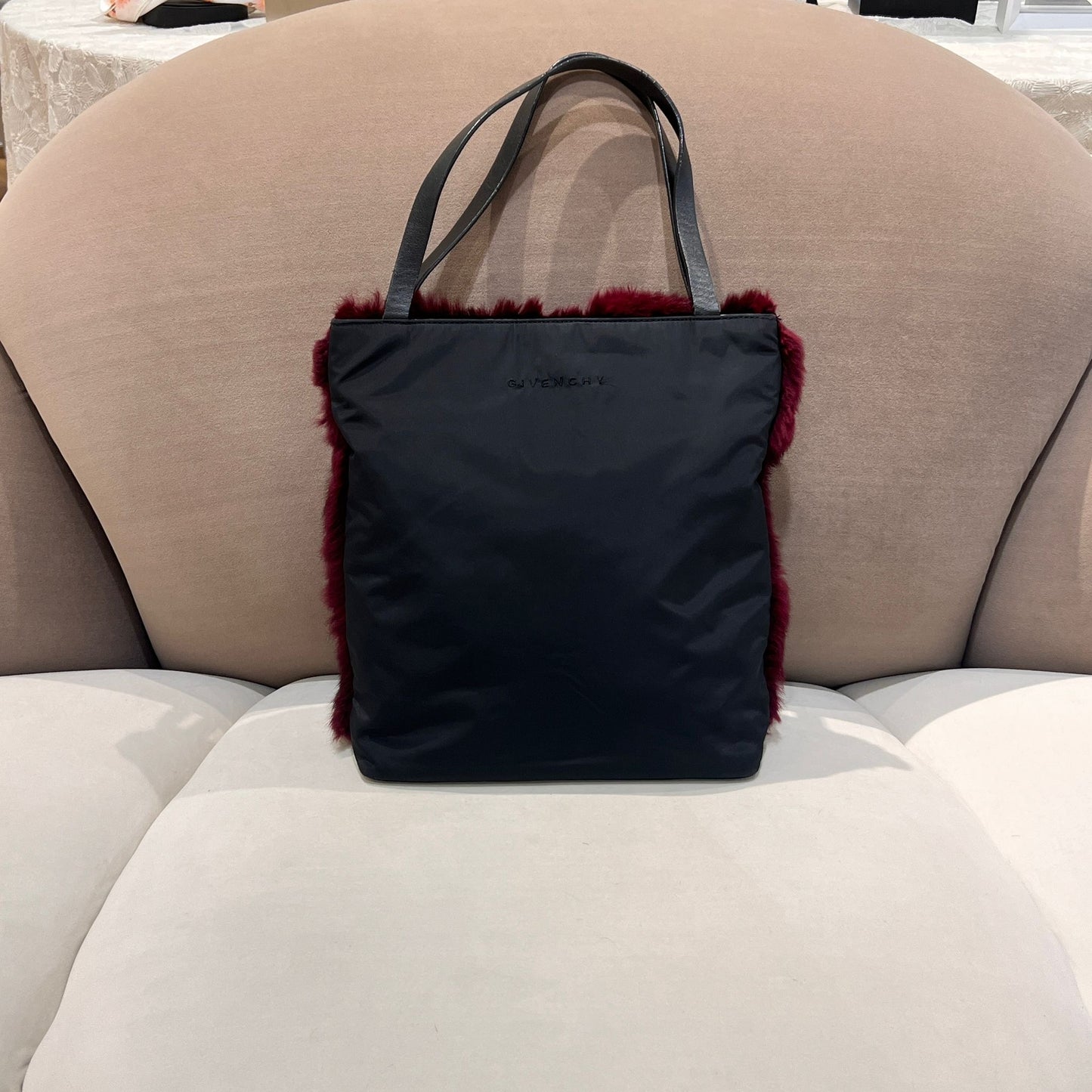 Givenchy Vintage Burgundy Fur Tote Handbag
