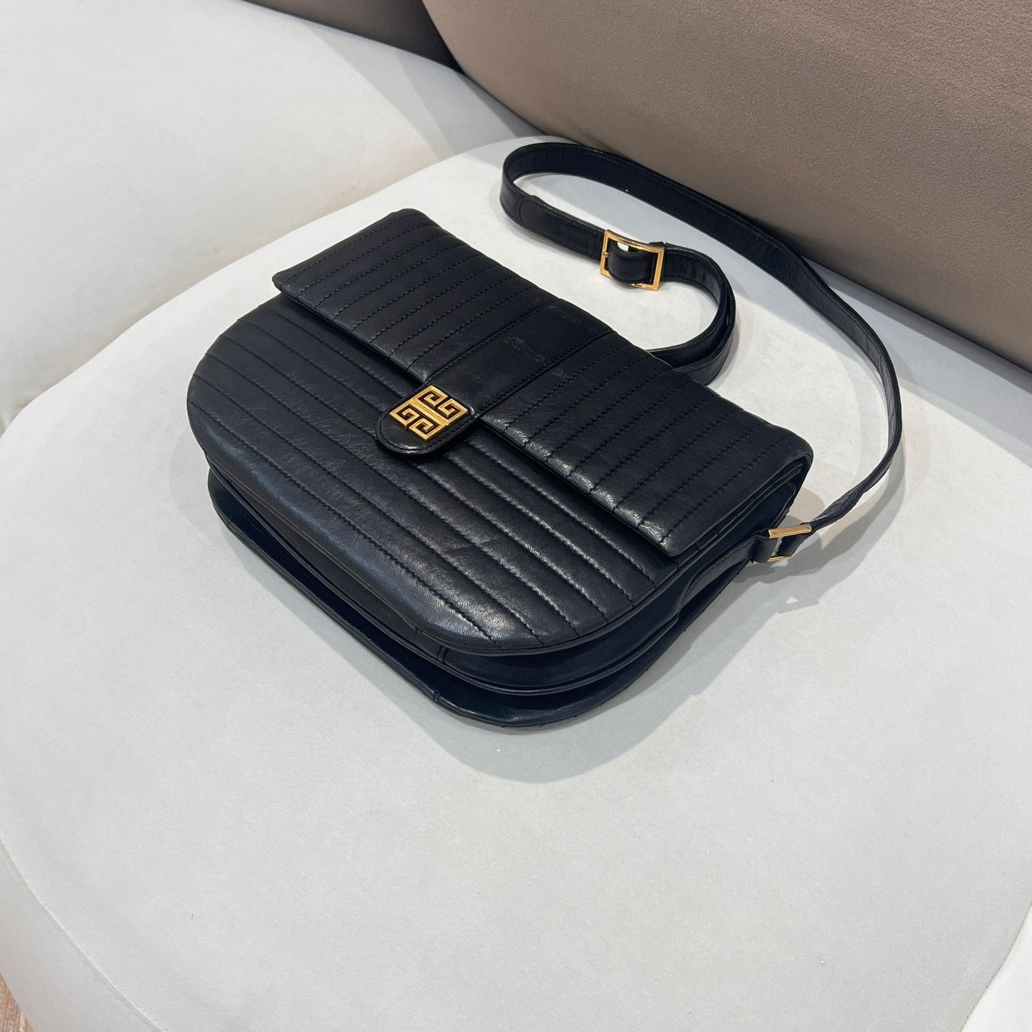 Givenchy Vintage Black Quilted Leather 4G Logo Flap Shoulder Bag