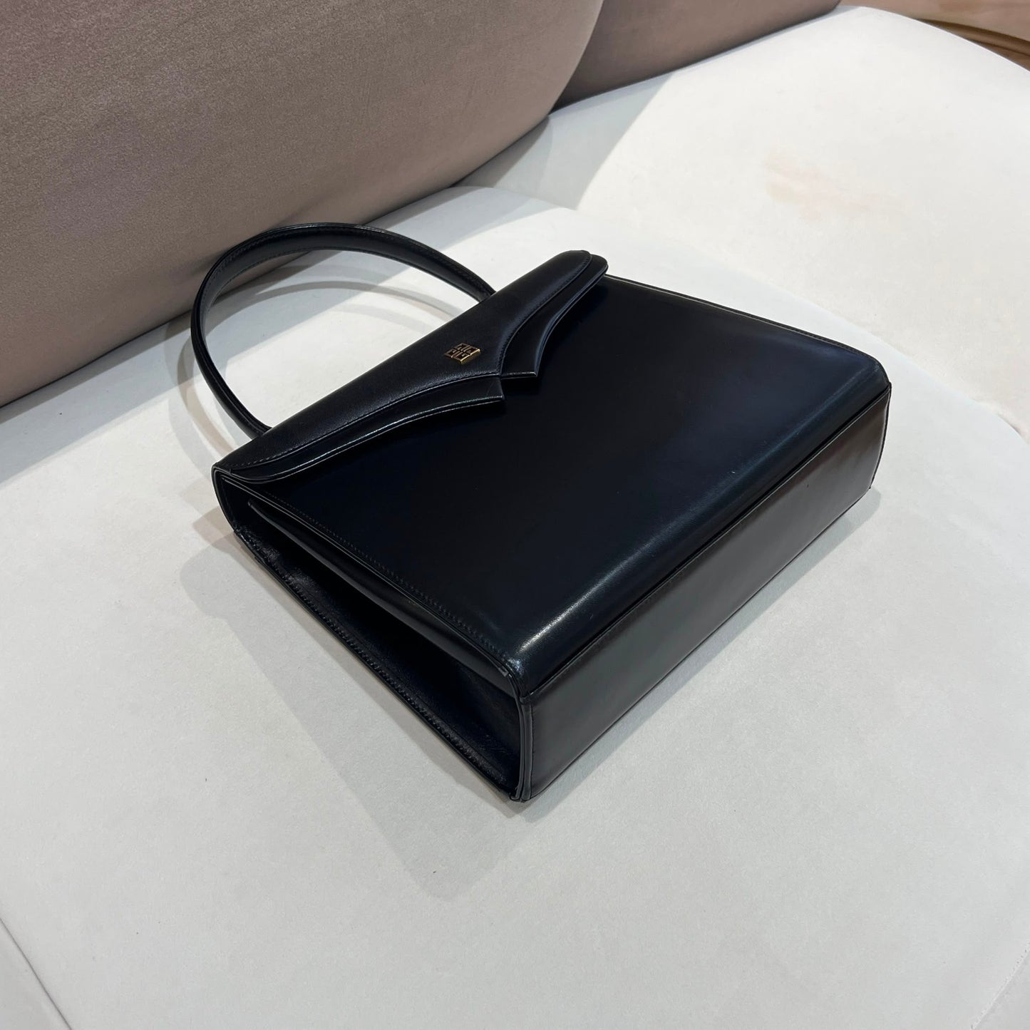 Givenchy Vintage Black Leather Structured Top Handle Handbag