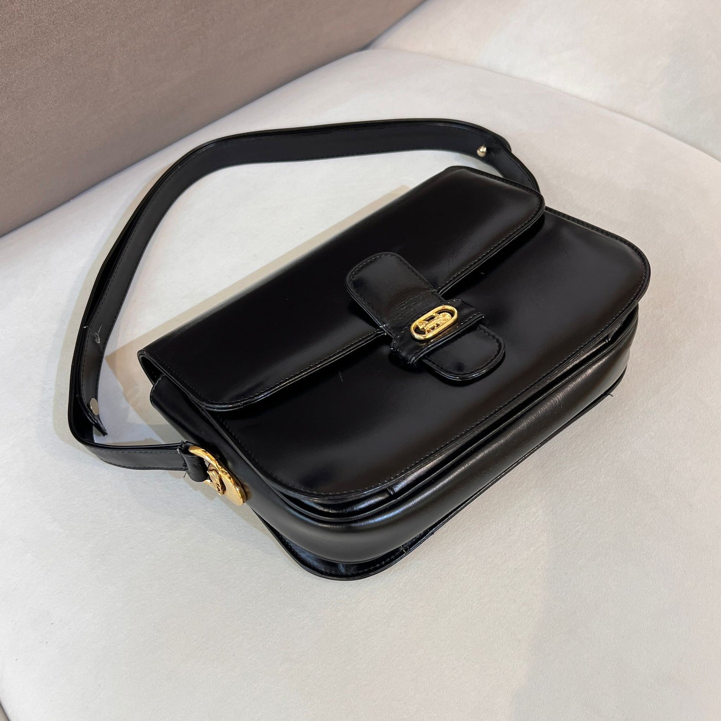 Celine Vintage Horse Carriage Black Leather Shoulder Bag
