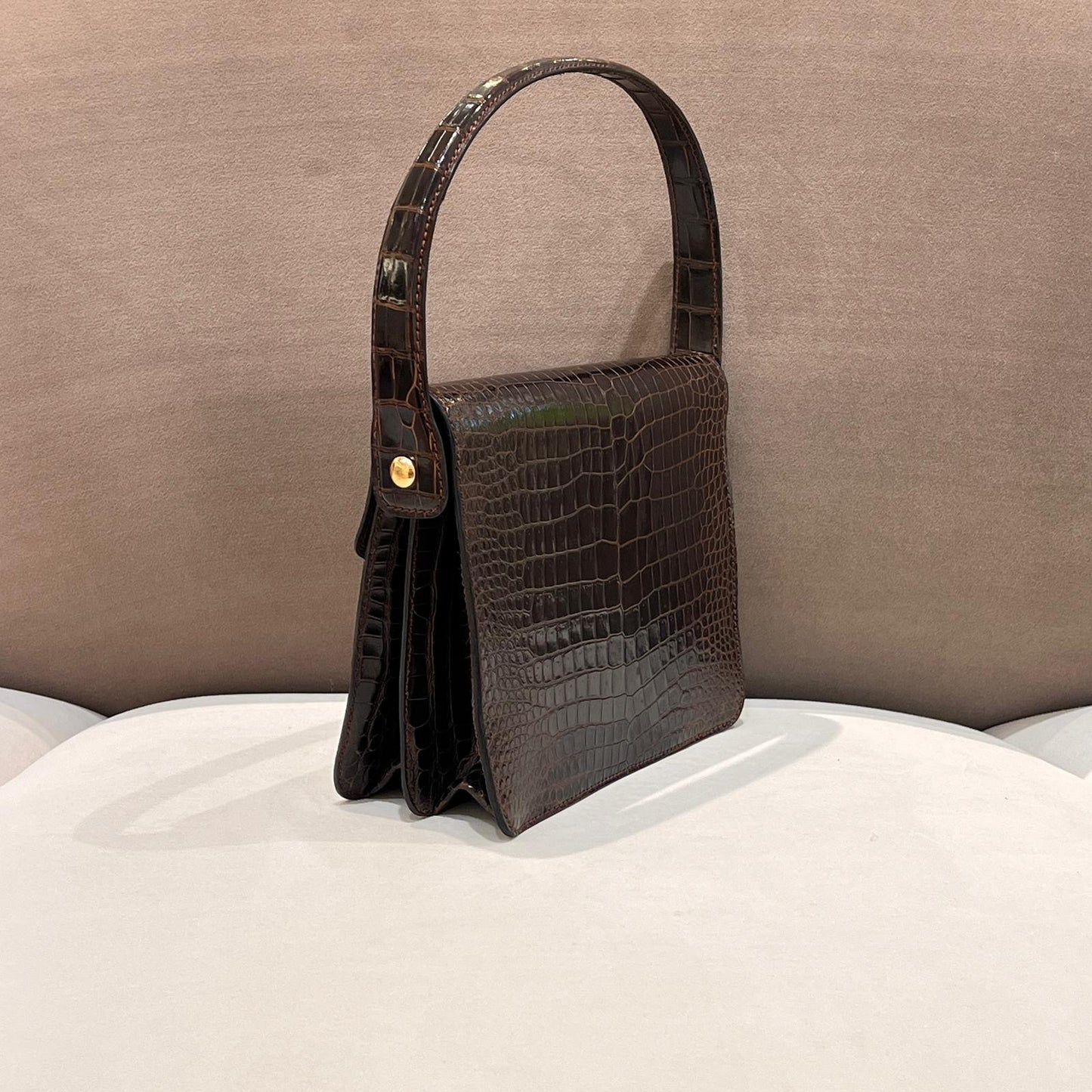 Christian Dior Vintage Crocodile-Embossed Brown G-Clasp Handbag