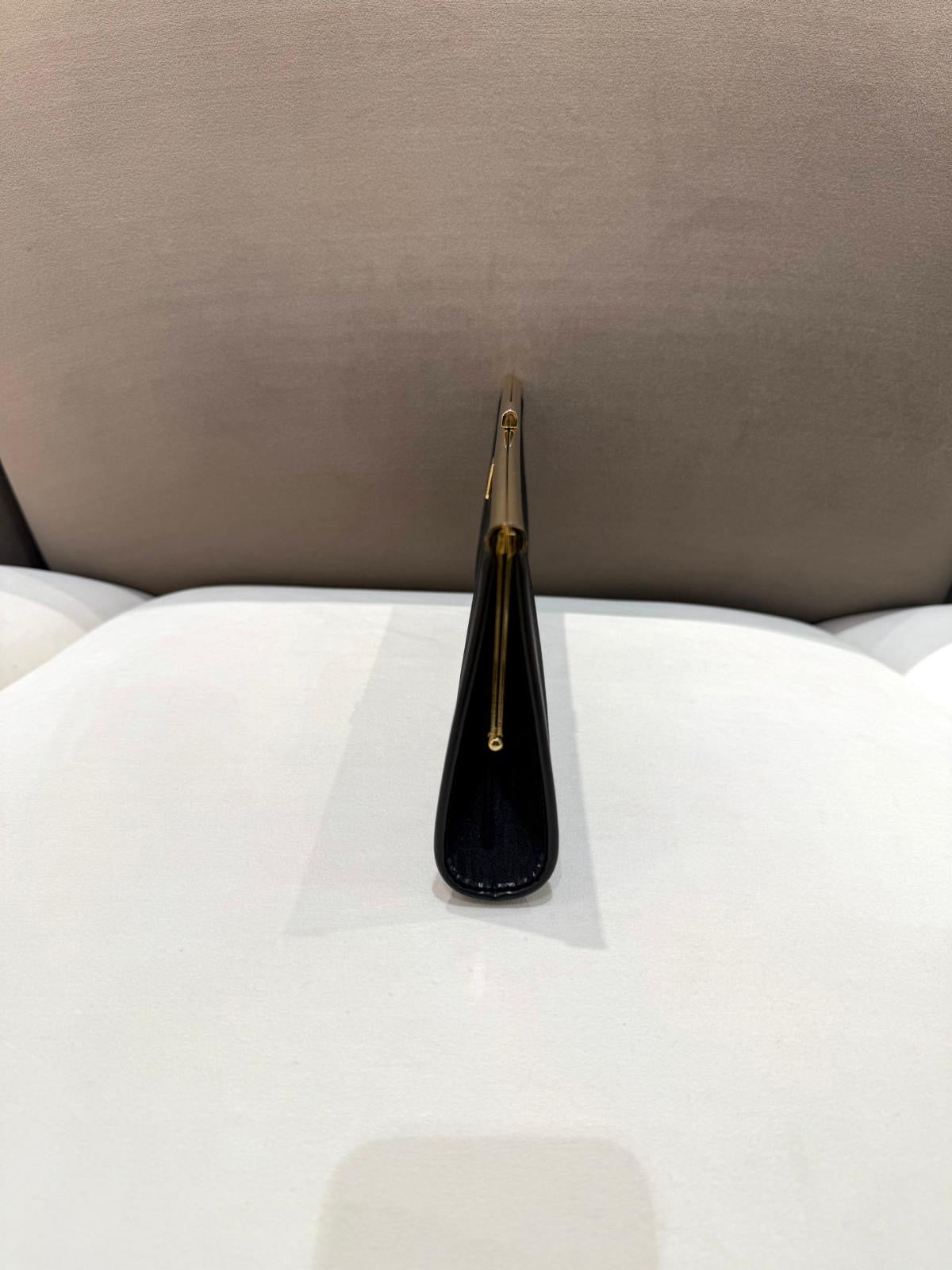 Christian Dior Vintage Trotter Logo Black Canvas Gold Clasp Clutch Bag