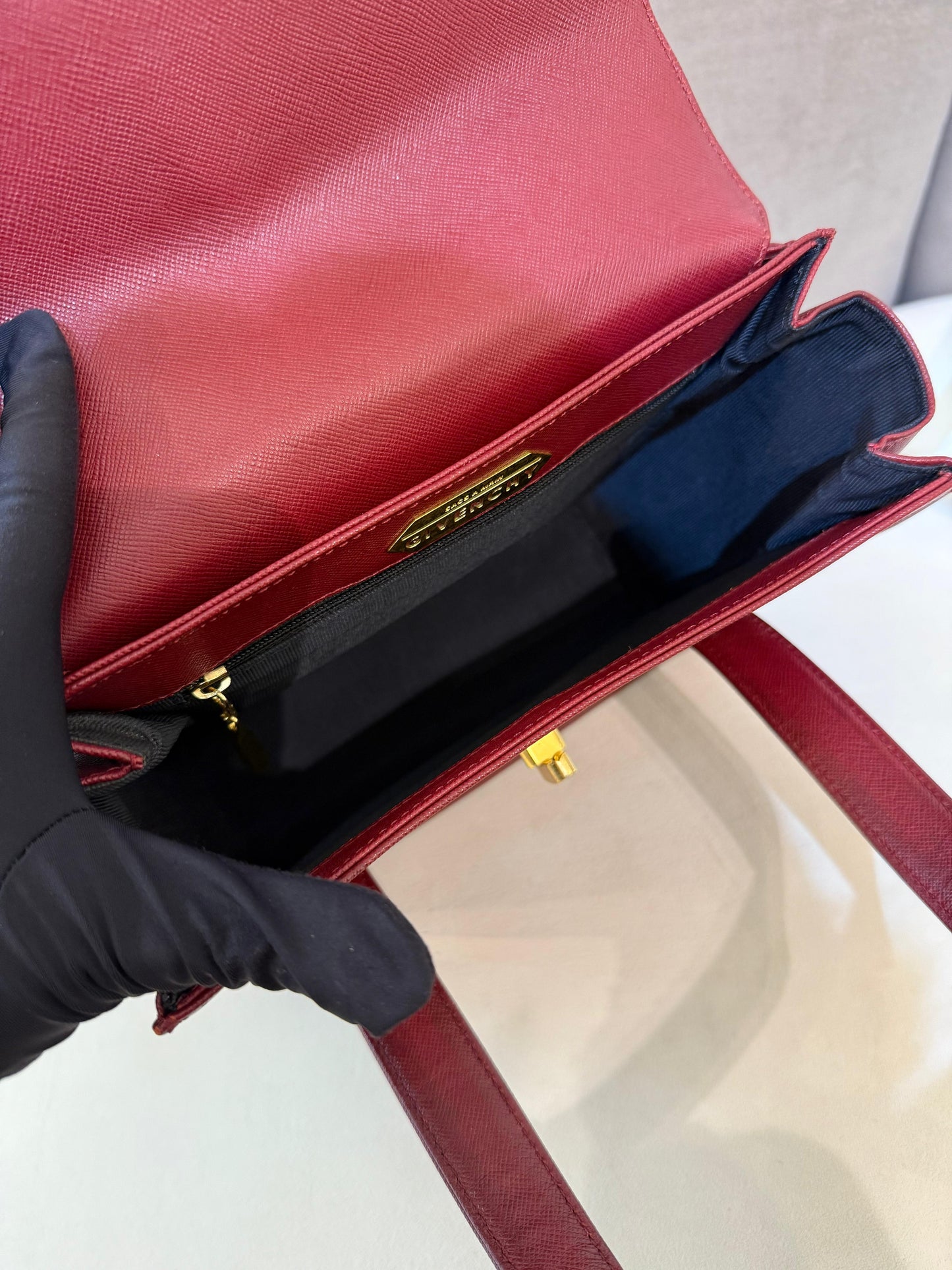 Givenchy Vintage Turn Lock Bordeaux Red Leather Handbag