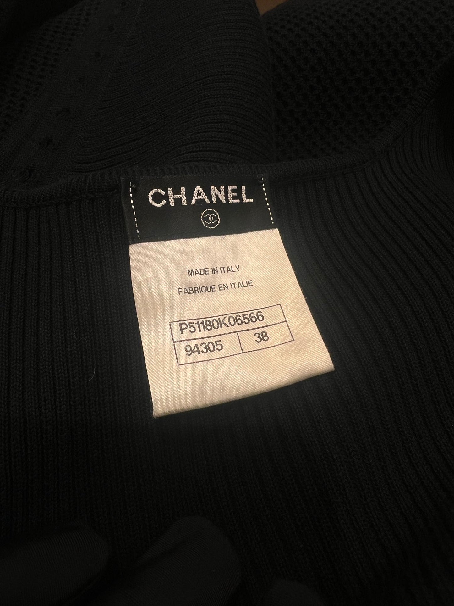 Chanel Vintage Black Sleeveless Knit Structured Flared Dress