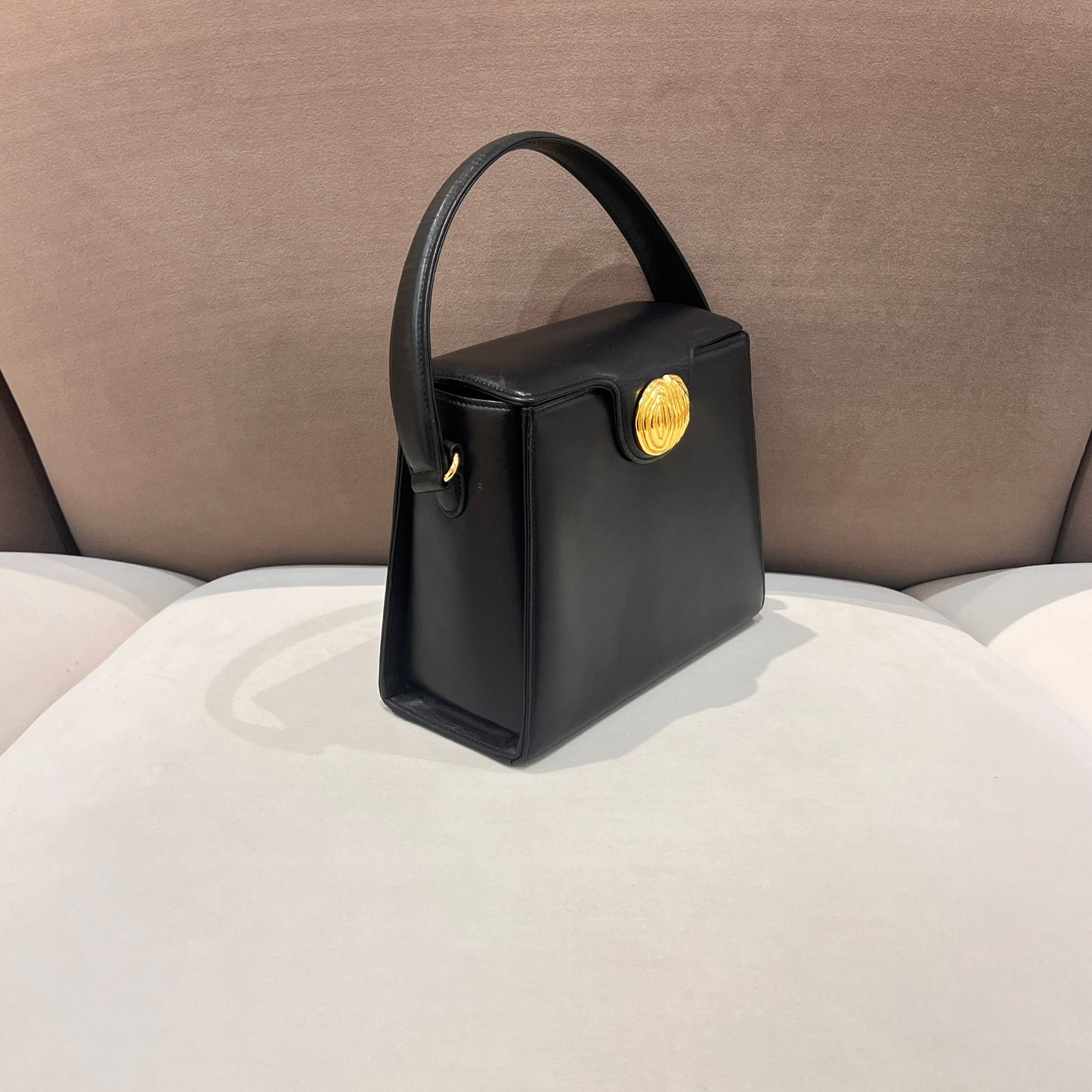 Givenchy Vintage Black Leather Trapezoid Top Handle Medallion Handbag