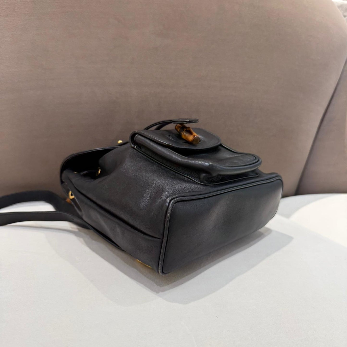 Gucci Vintage Black Leather Bamboo Small Backpack