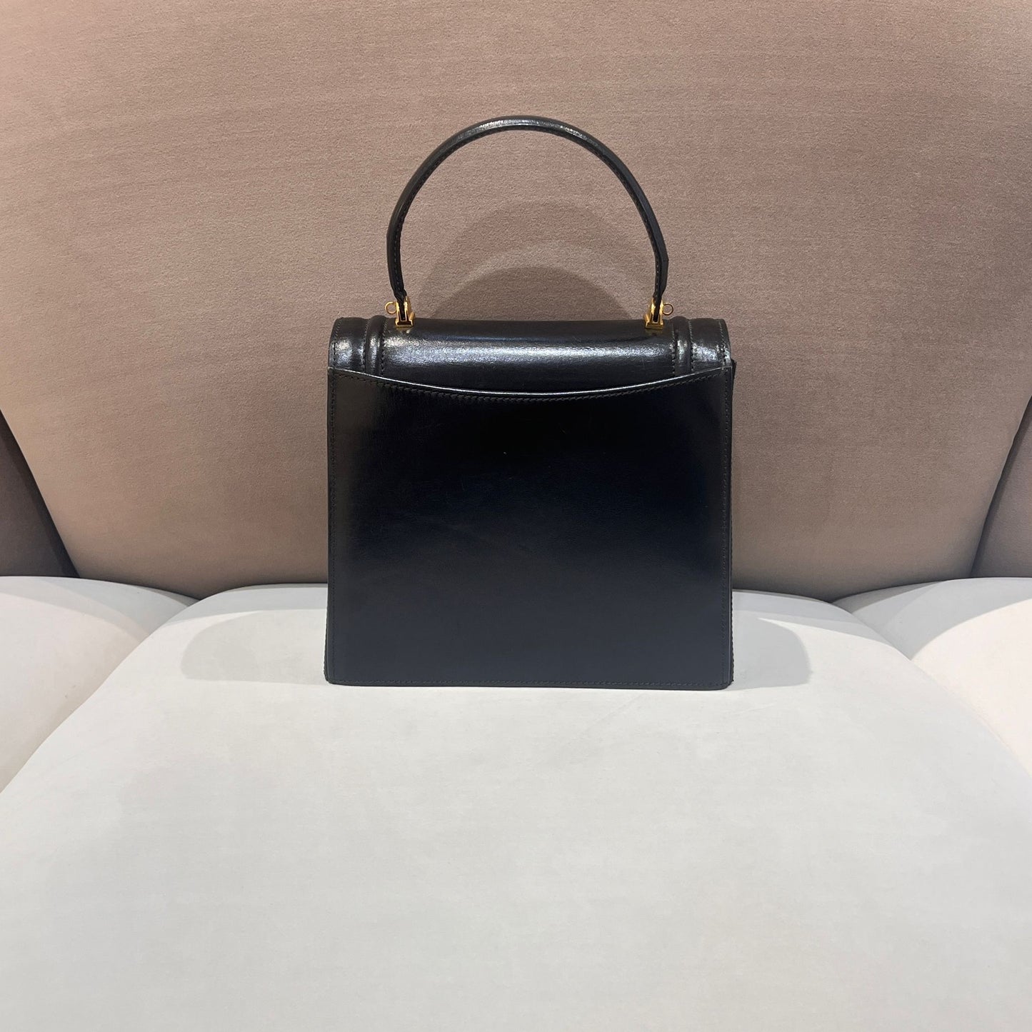 Bally Vintage Black Leather Top Handle Structured Handbag