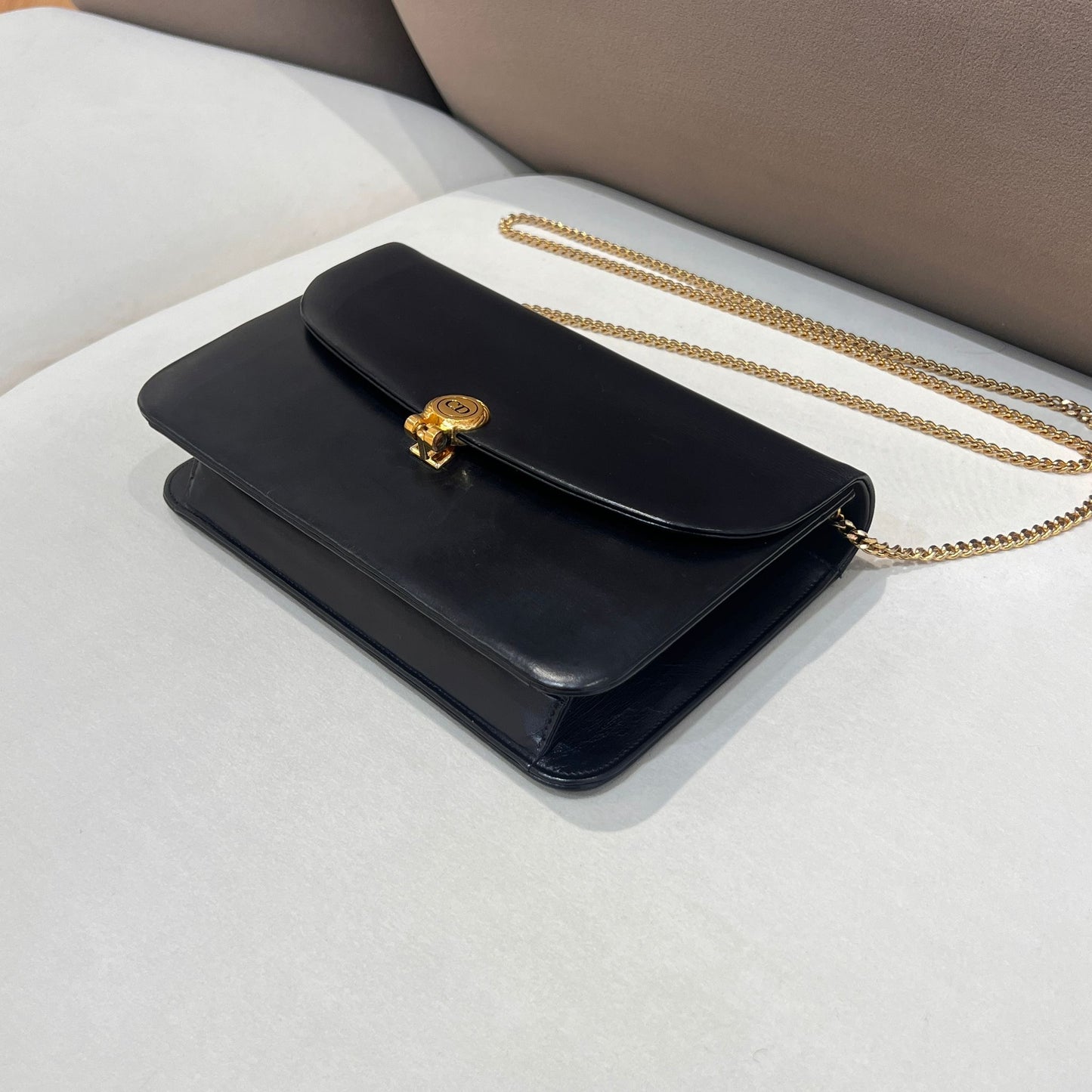Christian Dior Vintage Black Leather Cd Chain Shoulder Bag
