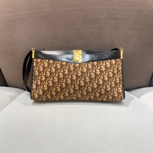 Christian Dior Vintage Trotter Monogram Canvas East-West Shoulder Bag