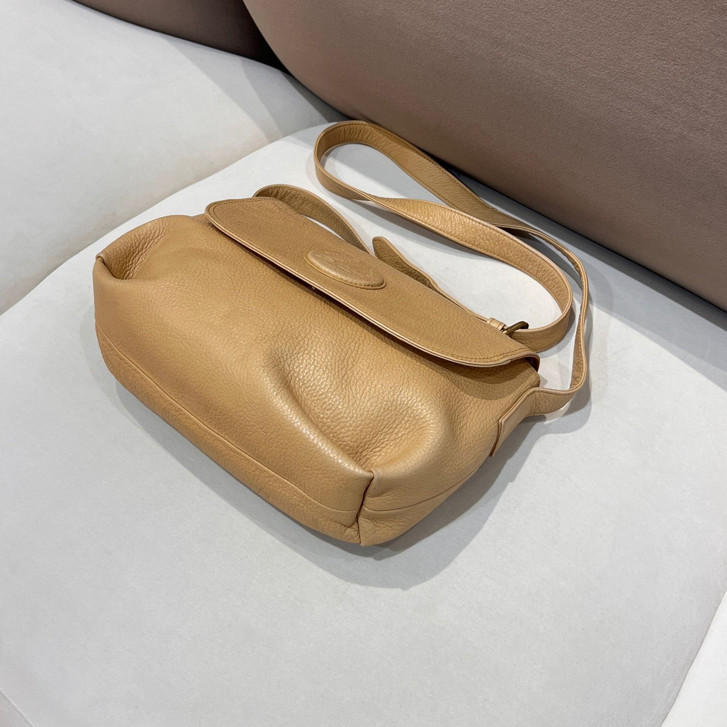 Givenchy Vintage Embossed Logo Beige Leather Shoulder Bag