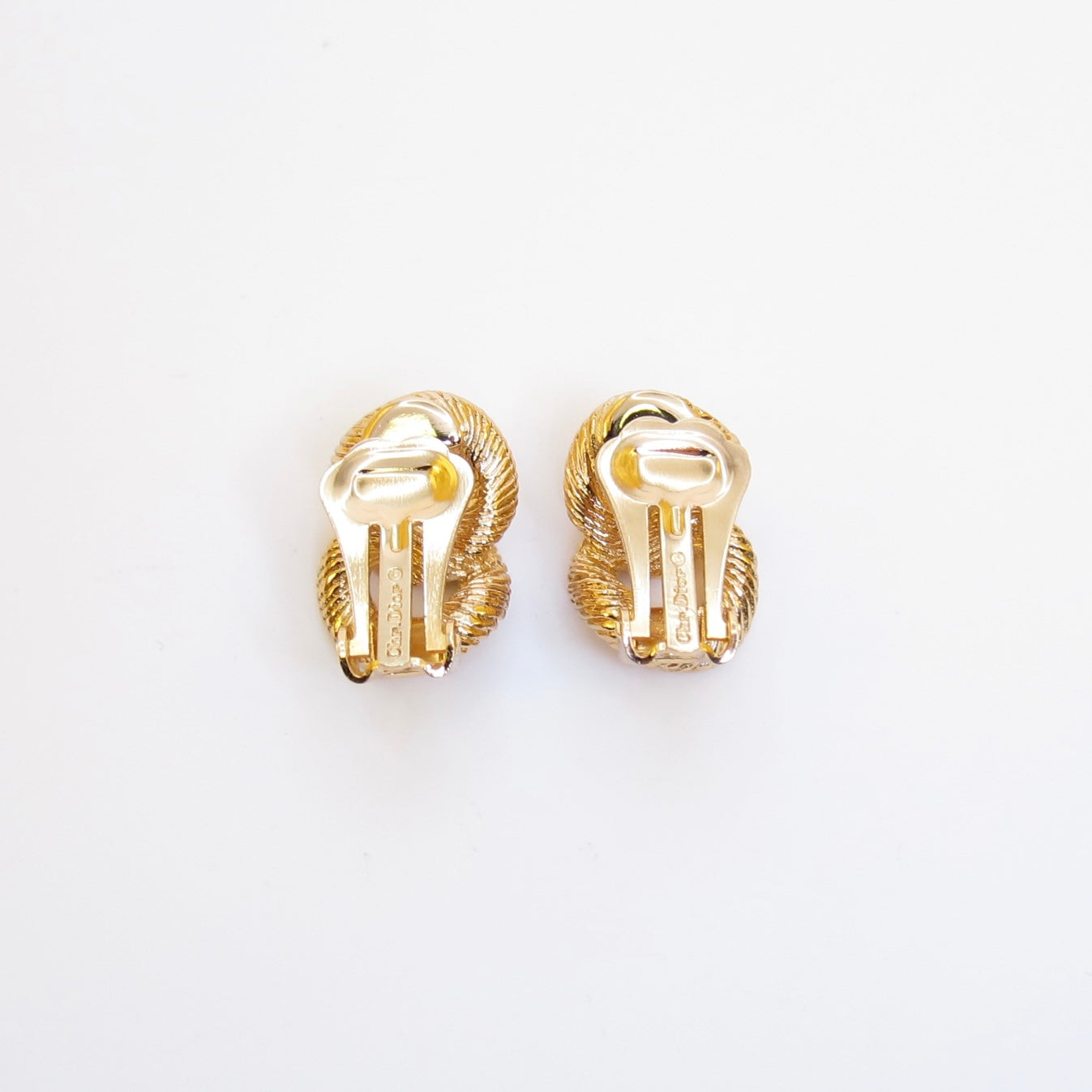 Christian Dior Vintage Link and Rhinestone Golden Clip-on Earrings