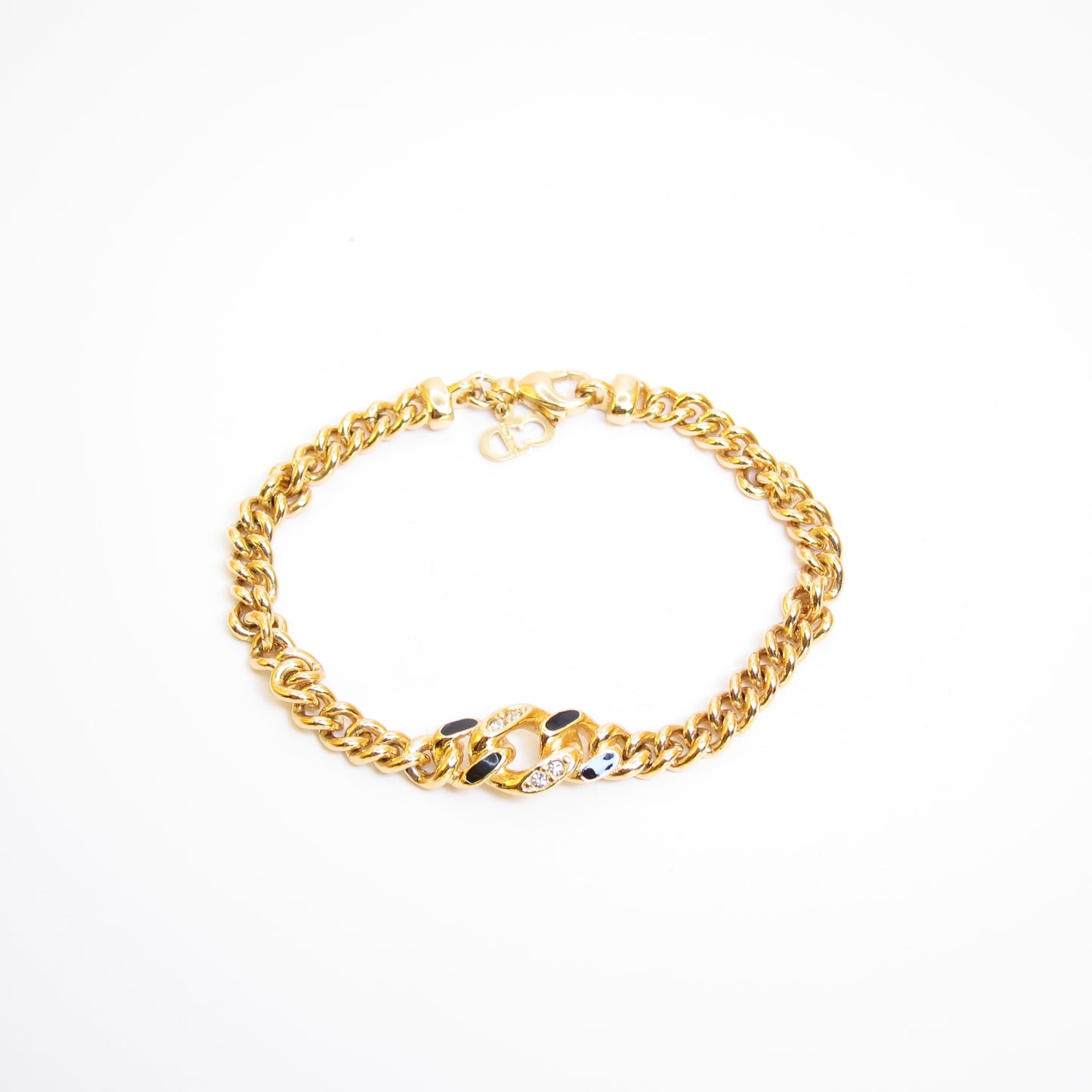 Christian Dior Vintage Rhinestone and Black Golden Bracelet