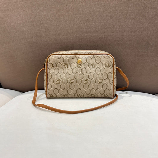 Christian Dior Vintage Cd Monogram Canvas Beige Crossbody Shoulder Bag