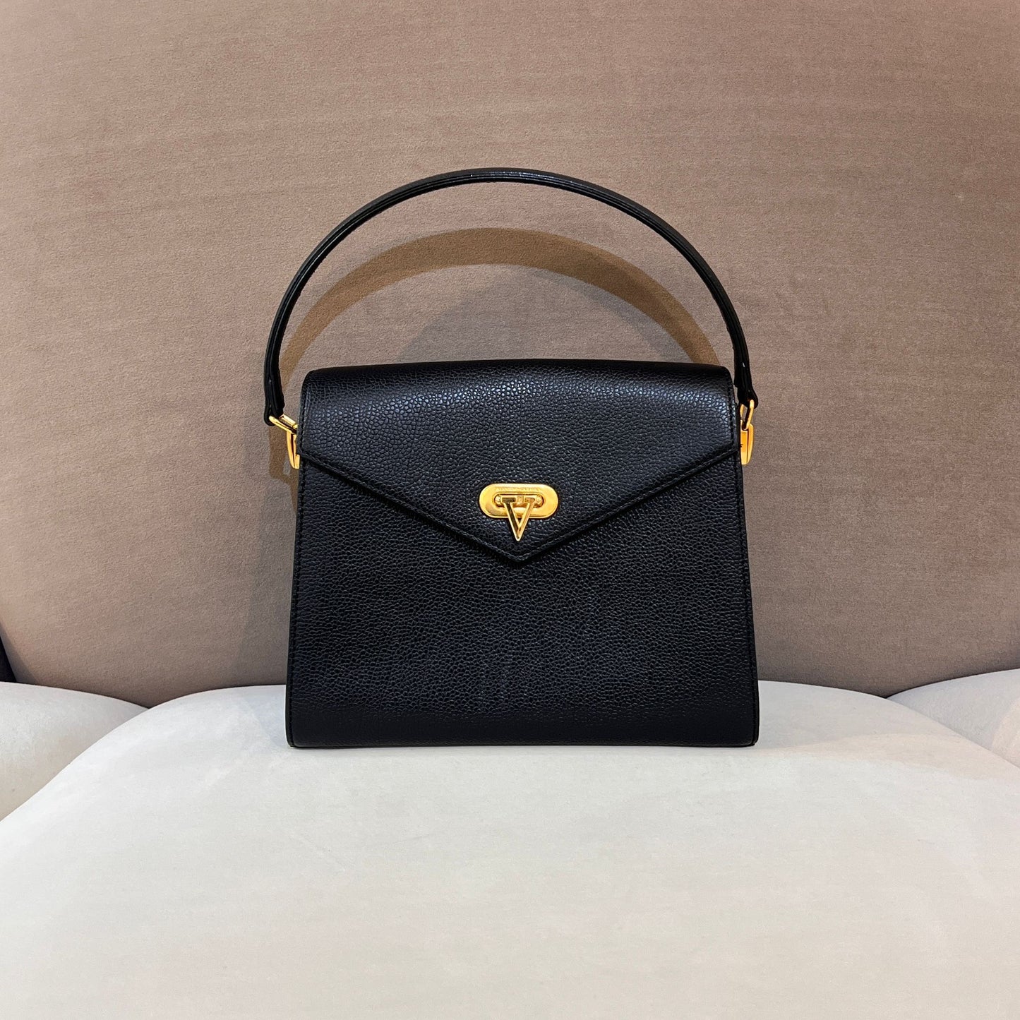 Valentino Garavani Vintage Black Leather V Logo Top Handle Bag
