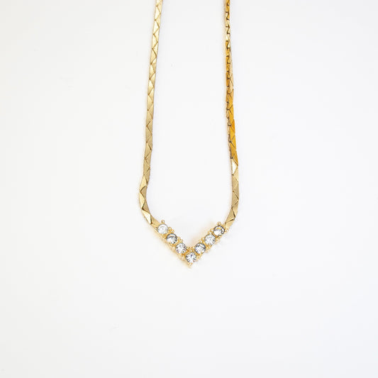 Christian Dior Vintage V Shape and Rhinestone Golden Necklace