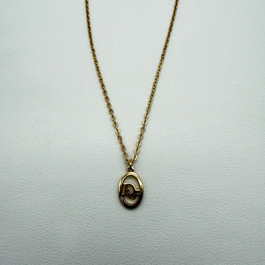 Christian Dior Vintage Dior Logo in Oval Shape Golden Necklace