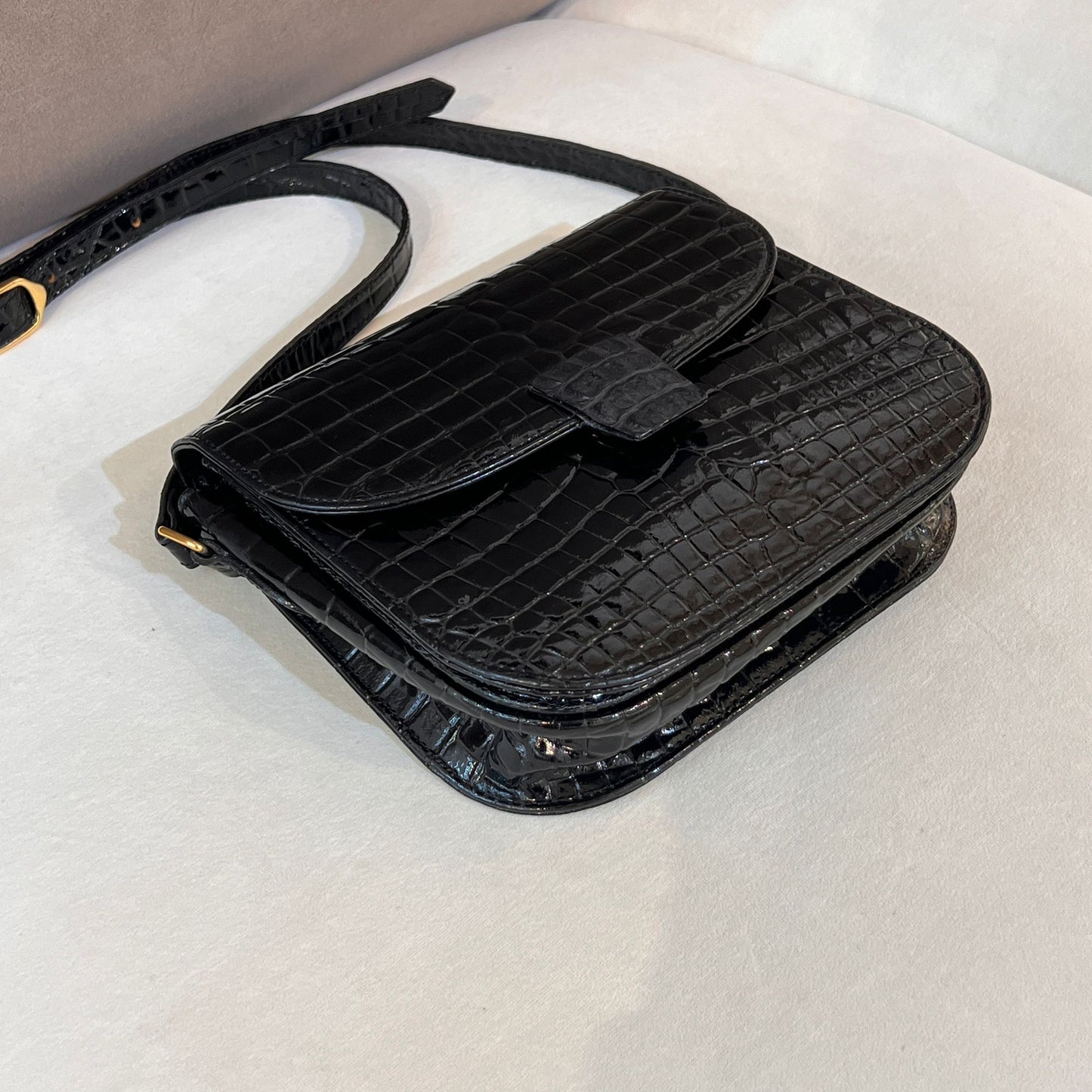 Yves Saint Laurent Vintage Crocodile-Embossed Black Shoulder Bag