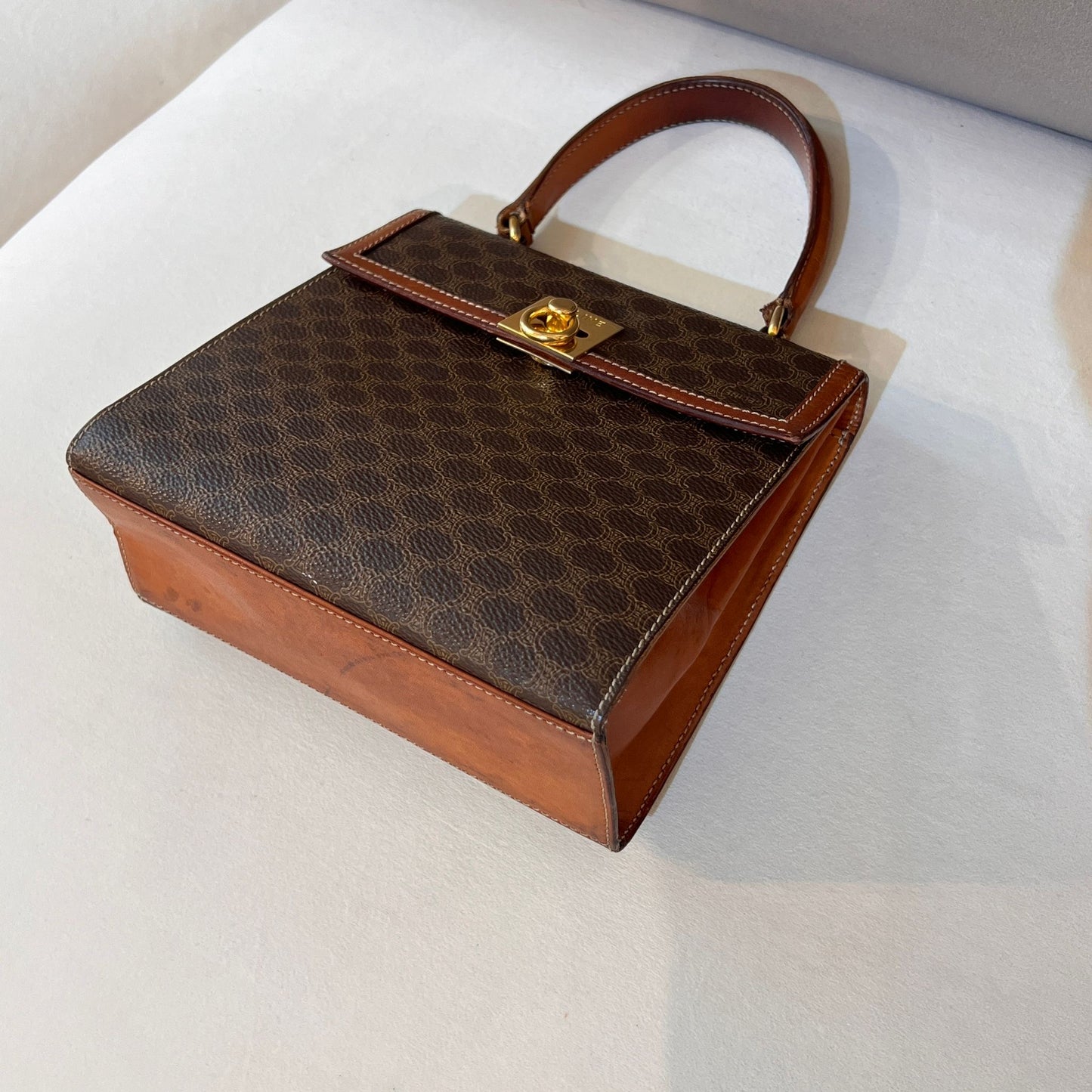 Celine Vintage Macadam Brown Leather Mini Top Handle Bag