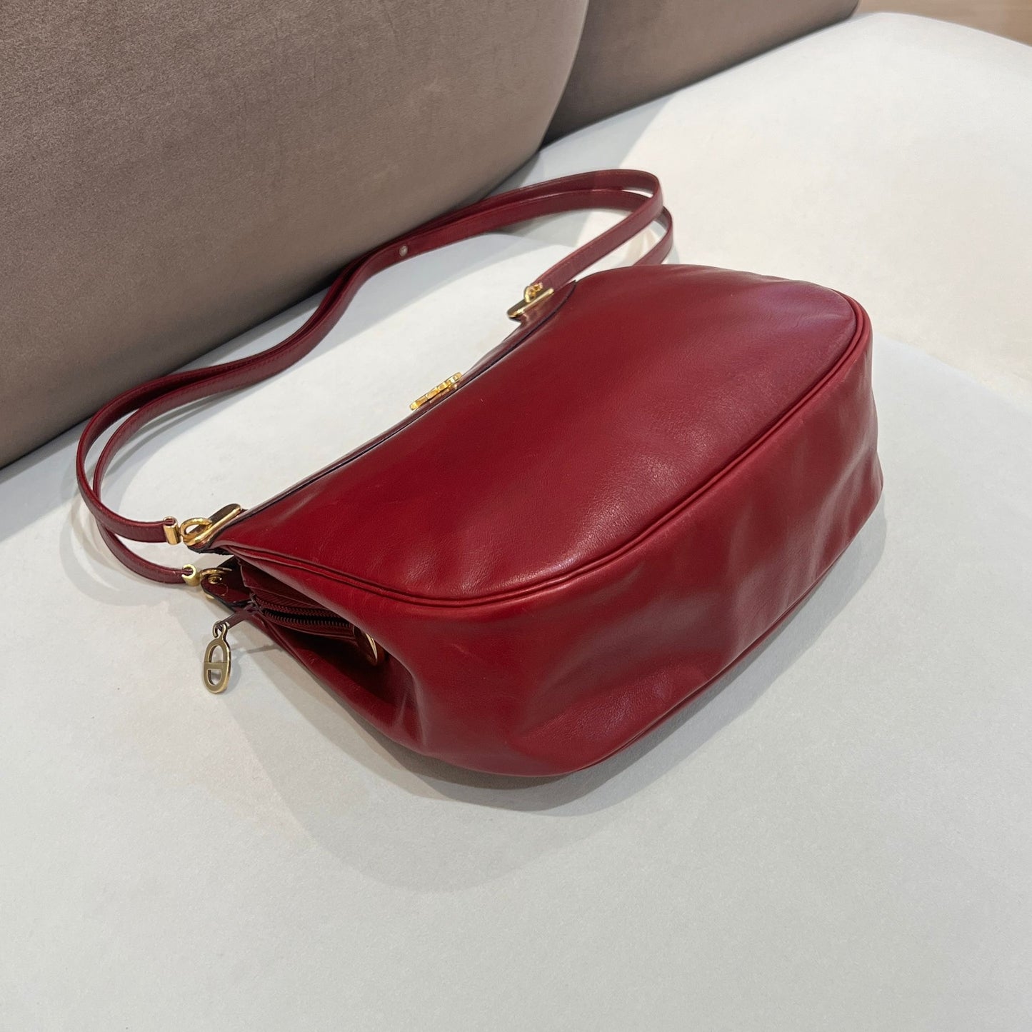 Christian Dior Vintage Burgundy Calfskin Cd Shoulder Bag