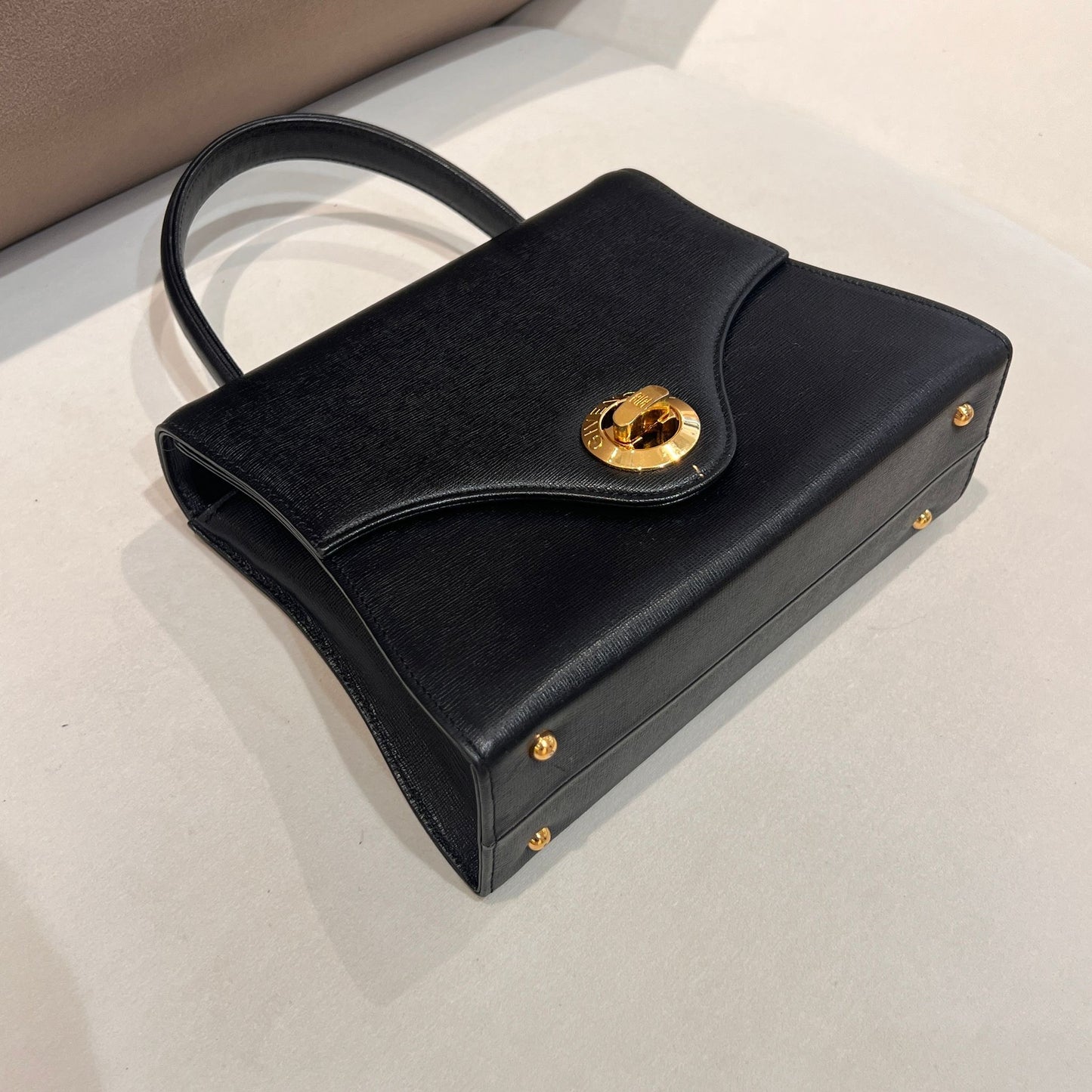 Givenchy Vintage Black Leather Turn Lock Top Handle Bag