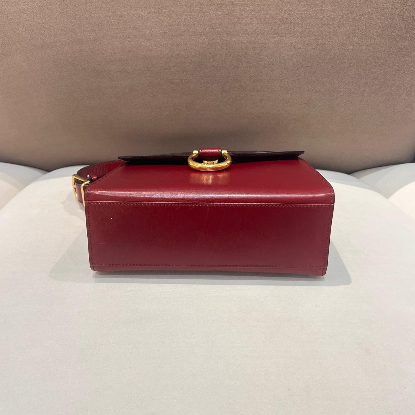 Celine Vintage Burgundy Leather Gold Ring Top Handle Bag