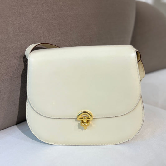 Celine Vintage Golden Lock Light Beige Leather Shoulder Bag