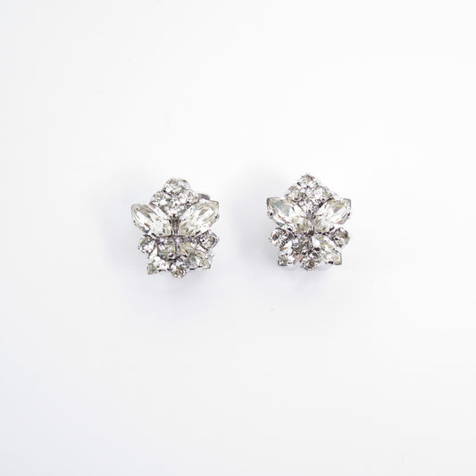 Christian Dior Vintage Rhinestone Motif Silver Clip-on Earrings