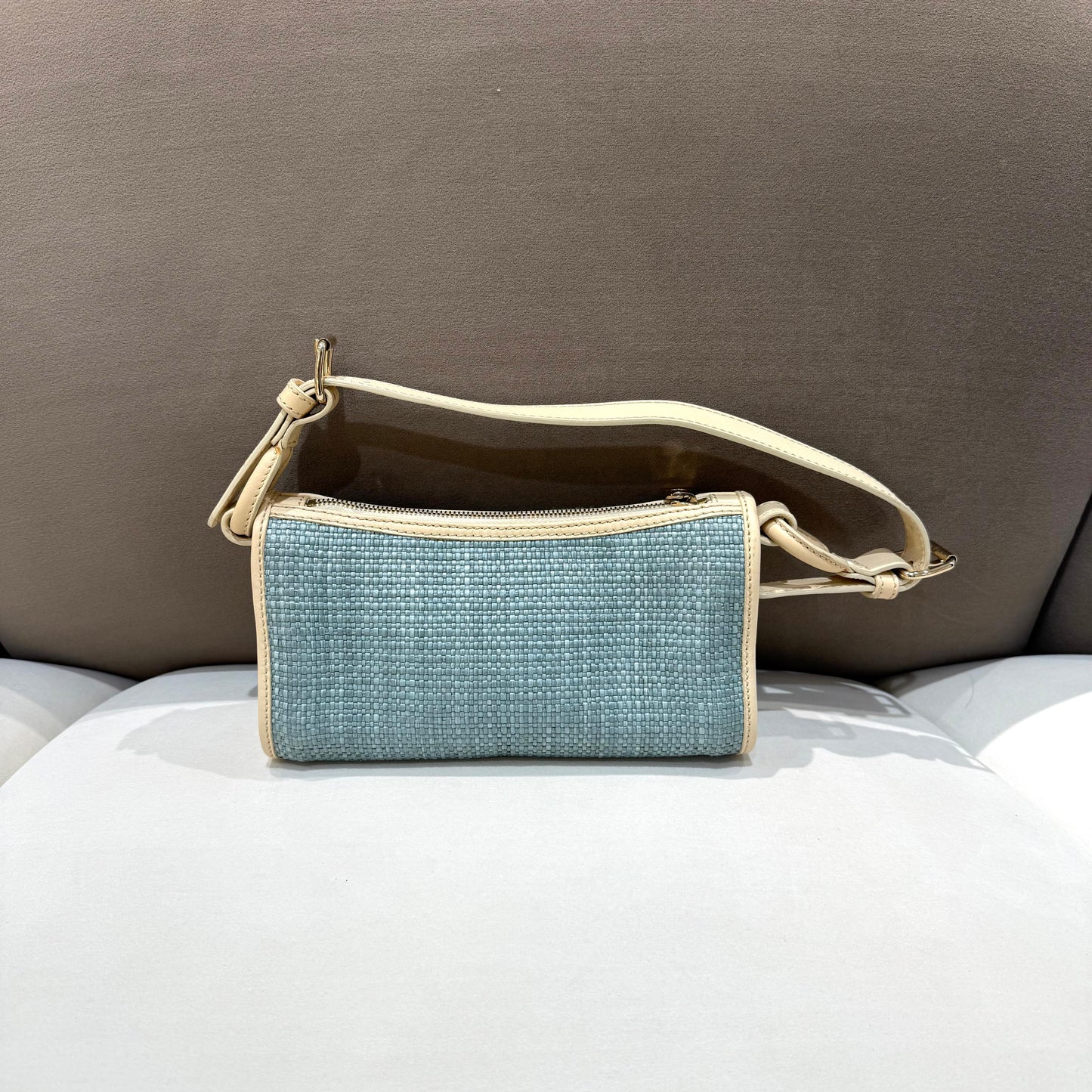 Celine Vintage Light Blue Woven Fabric One Shoulder Bag