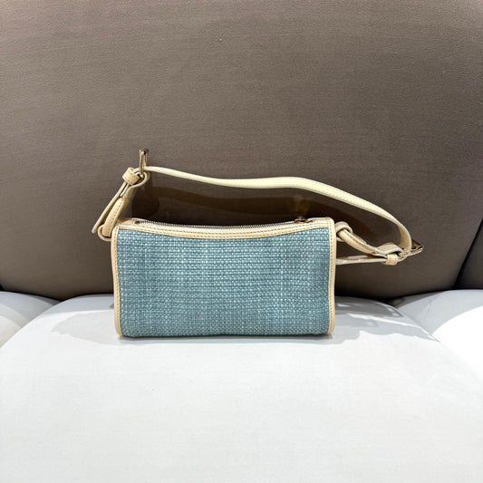 Celine Vintage Light Blue Woven Fabric One Shoulder Bag